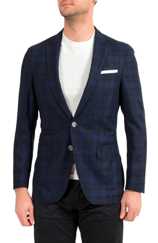 Hugo Boss Men's "Hartlay" Slim Fit Blue Plaid 100% Wool Blazer US 42R IT 52R