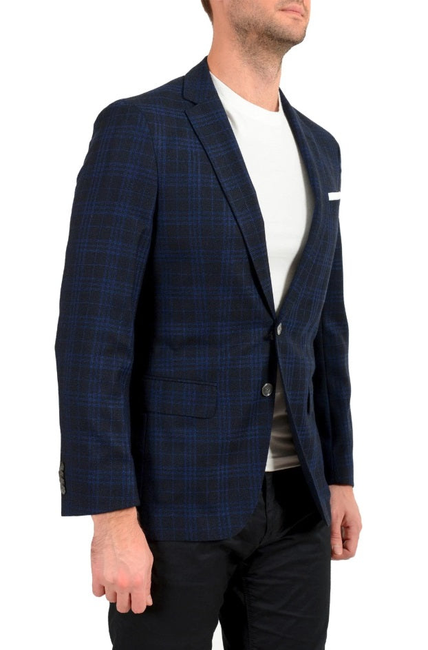 Hugo Boss Men's "Hartlay" Slim Fit Blue Plaid 100% Wool Blazer US 42R IT 52R
