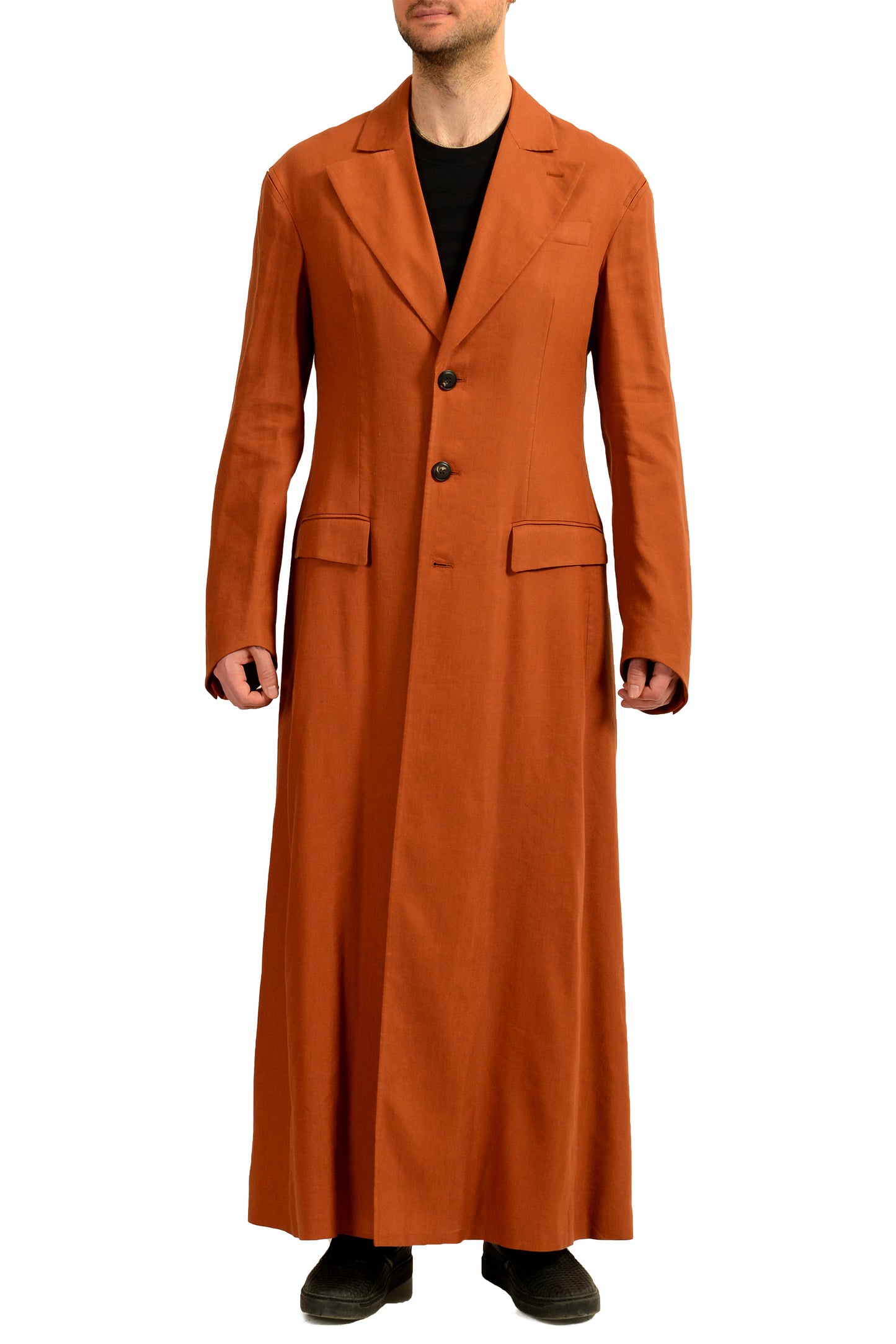 Scuderia Ferrari Men's Brown Linen Trench Long Coat US 40 IT 50