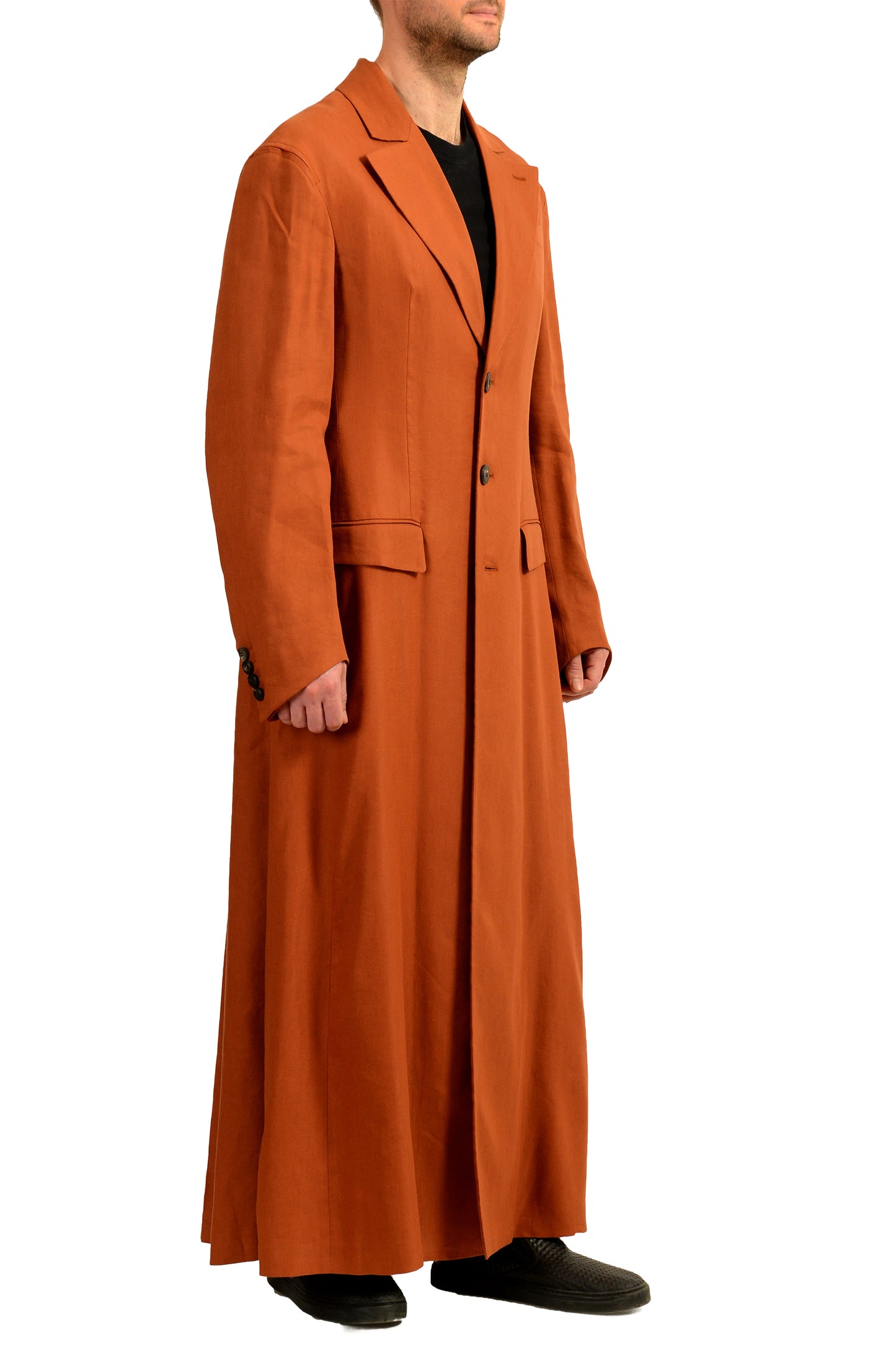 Scuderia Ferrari Men's Brown Linen Trench Long Coat US 40 IT 50