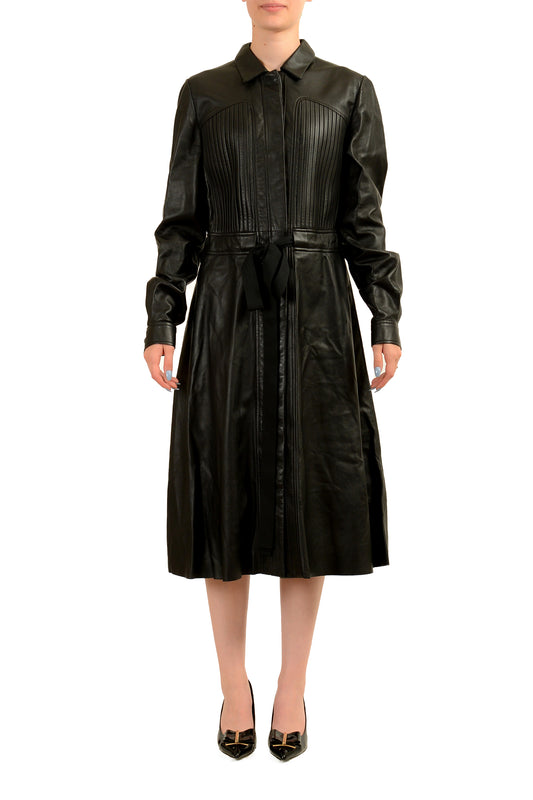 Scuderia Ferrari Women's Black Leather Long Fit & Flare Dress US M IT 42