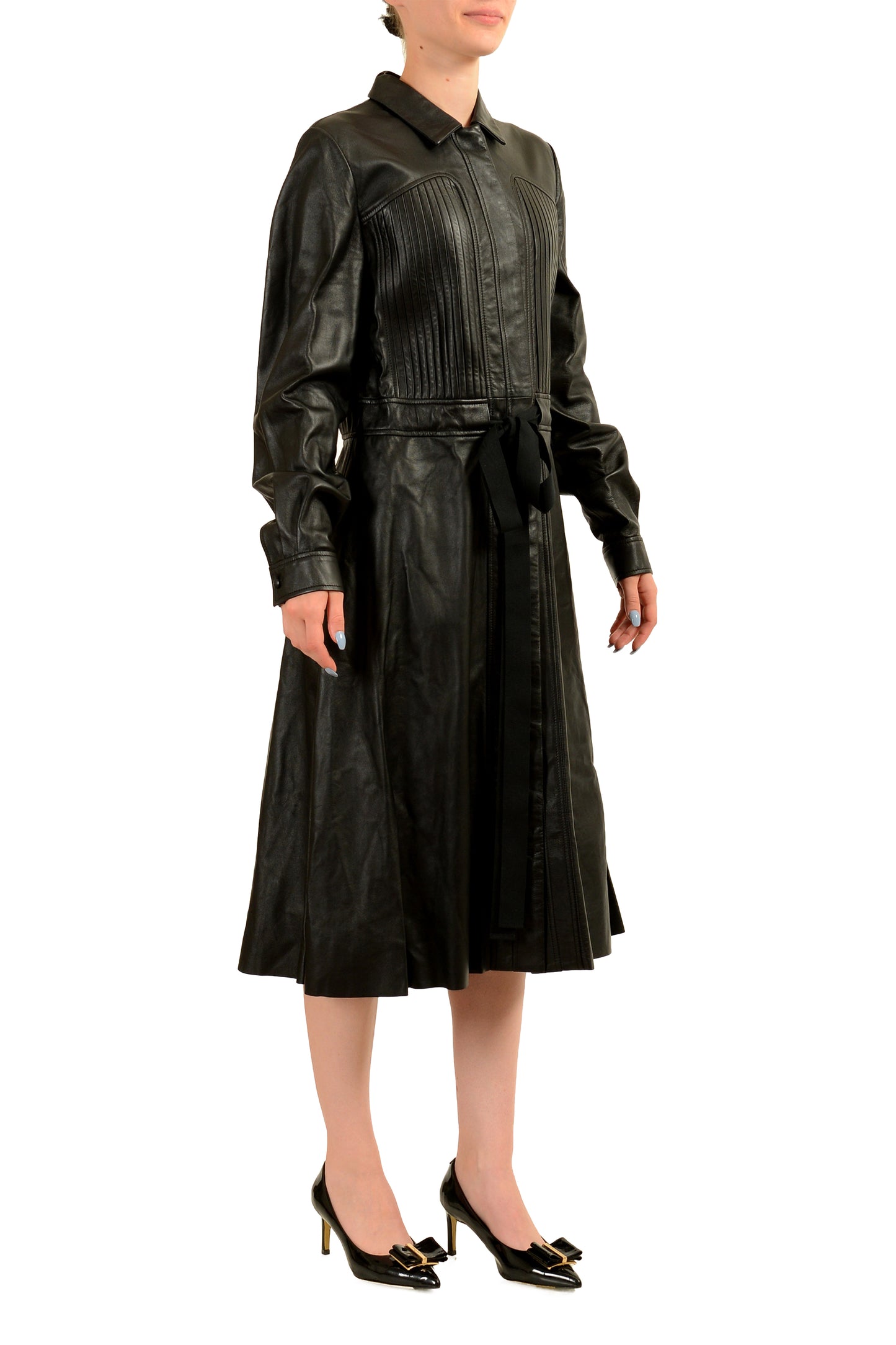 Scuderia Ferrari Women's Black Leather Long Fit & Flare Dress US M IT 42