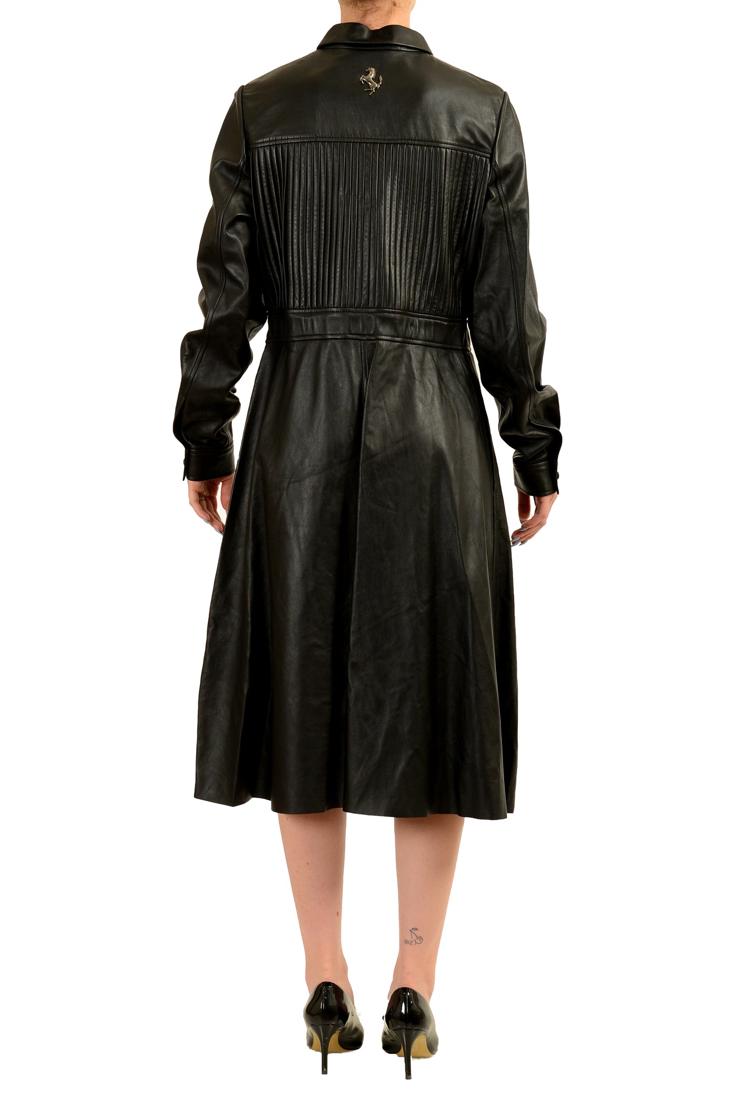 Scuderia Ferrari Women's Black Leather Long Fit & Flare Dress US M IT 42