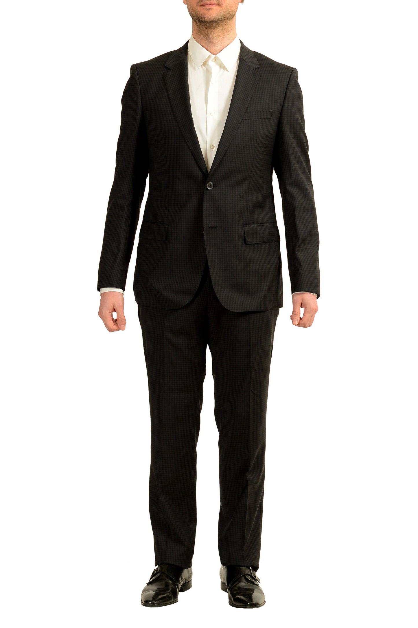 Hugo Boss Men's "Huge4/Genius3" Plaid 100% Wool Two Button Suit US 40S IT 50S