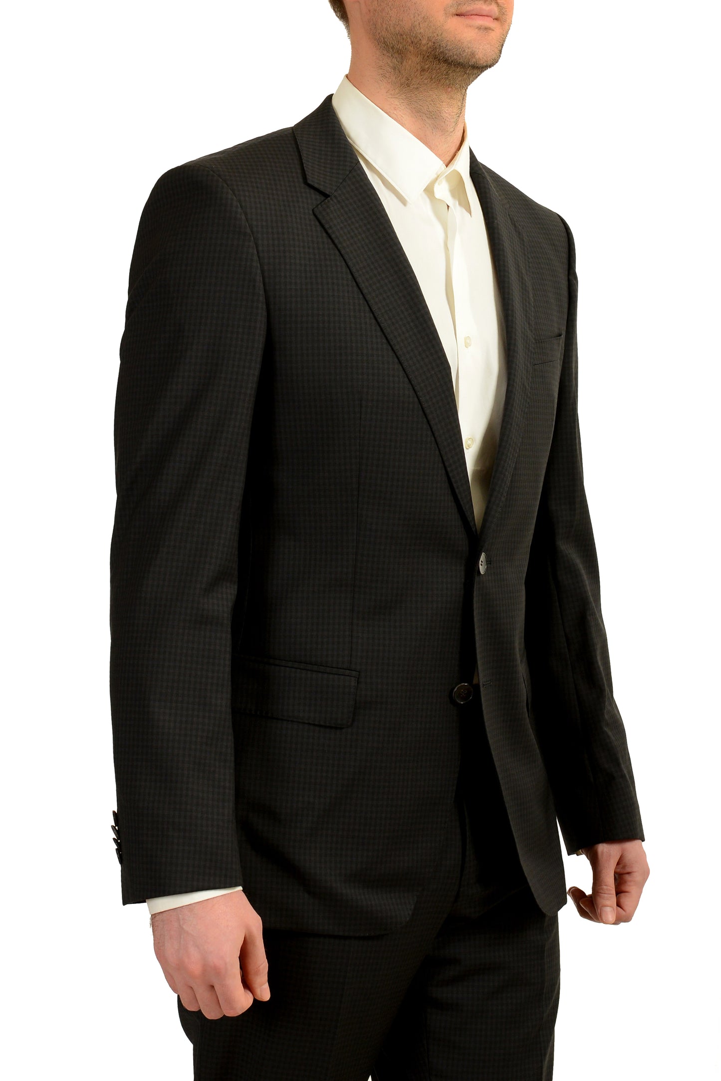 Hugo Boss Men's "Huge4/Genius3" Plaid 100% Wool Two Button Suit US 40S IT 50S