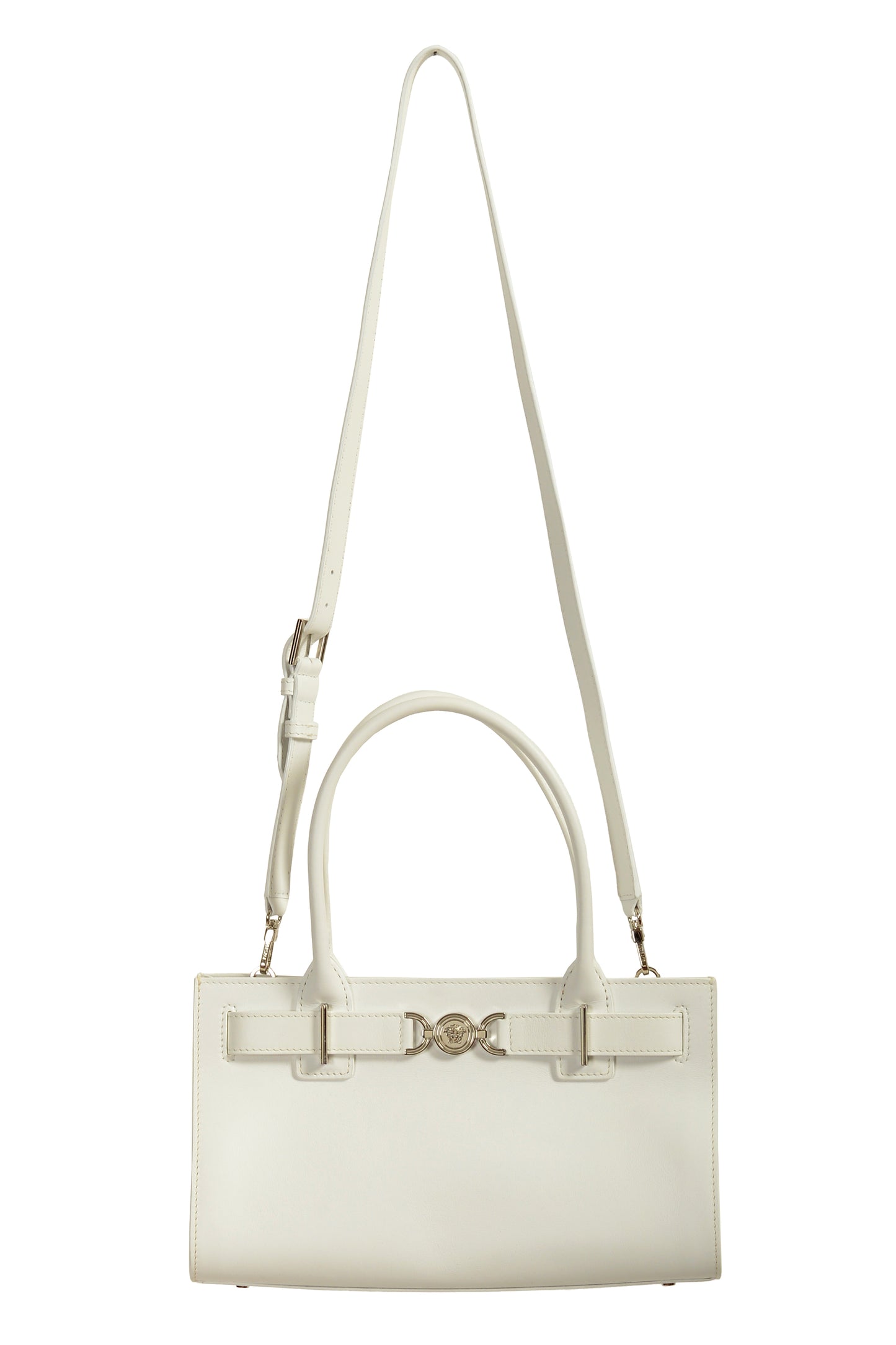 Versace Women's White 100% Leather Silver Medusa Head Tote Handbag Shoulder Bag