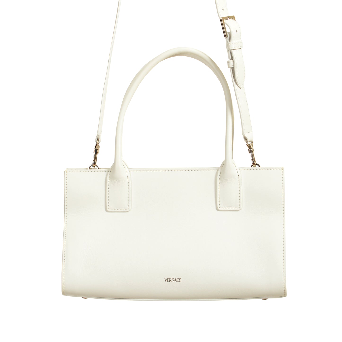 Versace Women's White 100% Leather Silver Medusa Head Tote Handbag Shoulder Bag