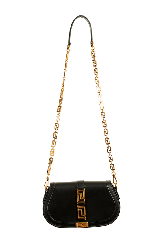 Versace Women's Black 100% Leather Greca Goddess Handbag Shoulder Bag