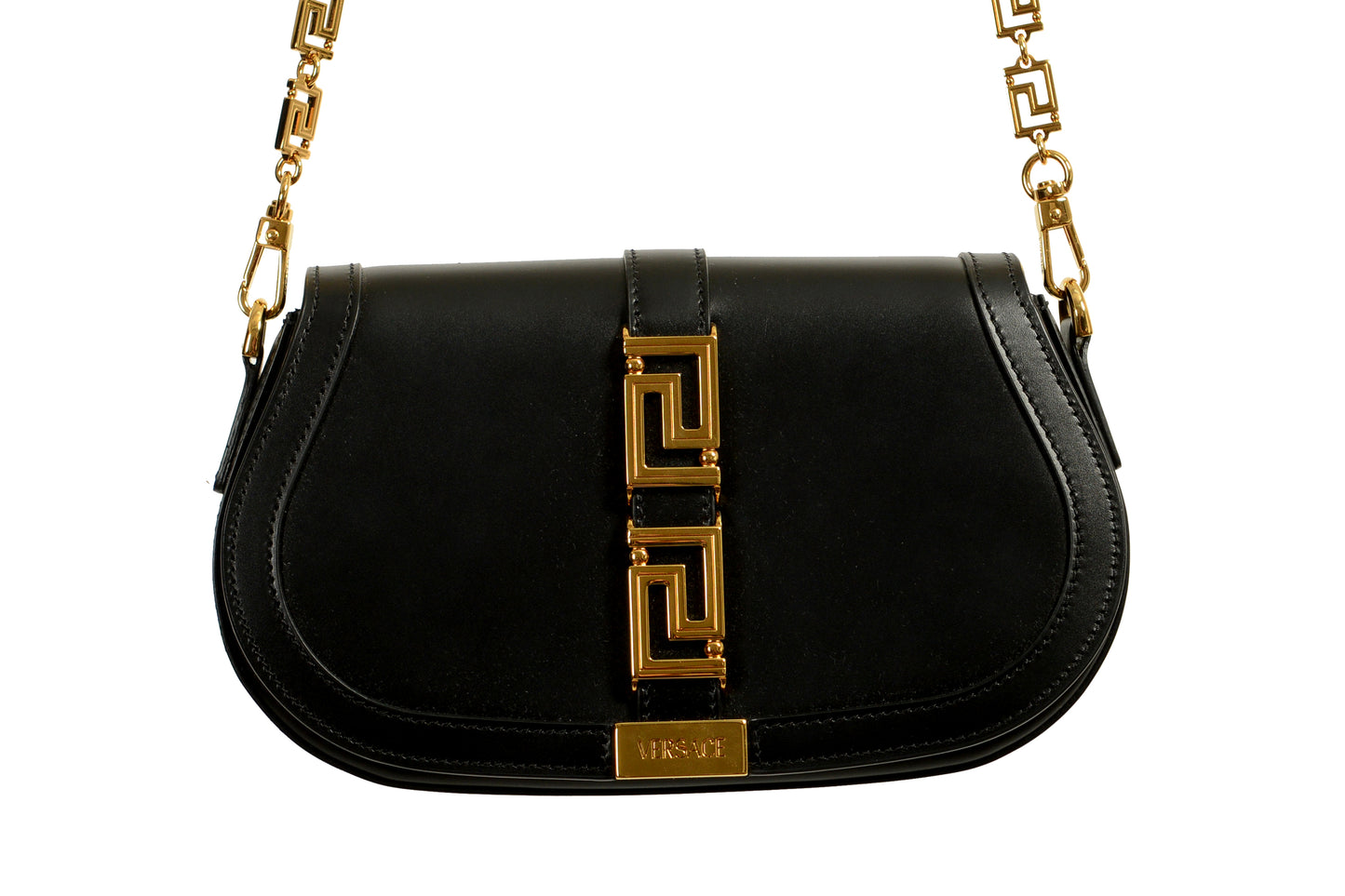 Versace Women's Black 100% Leather Greca Goddess Handbag Shoulder Bag