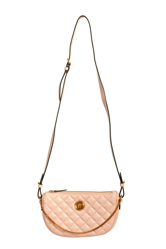 Versace Women's Leather Gold Medusa Quilted Half Moon Chain Handbag Shoulder Bag
