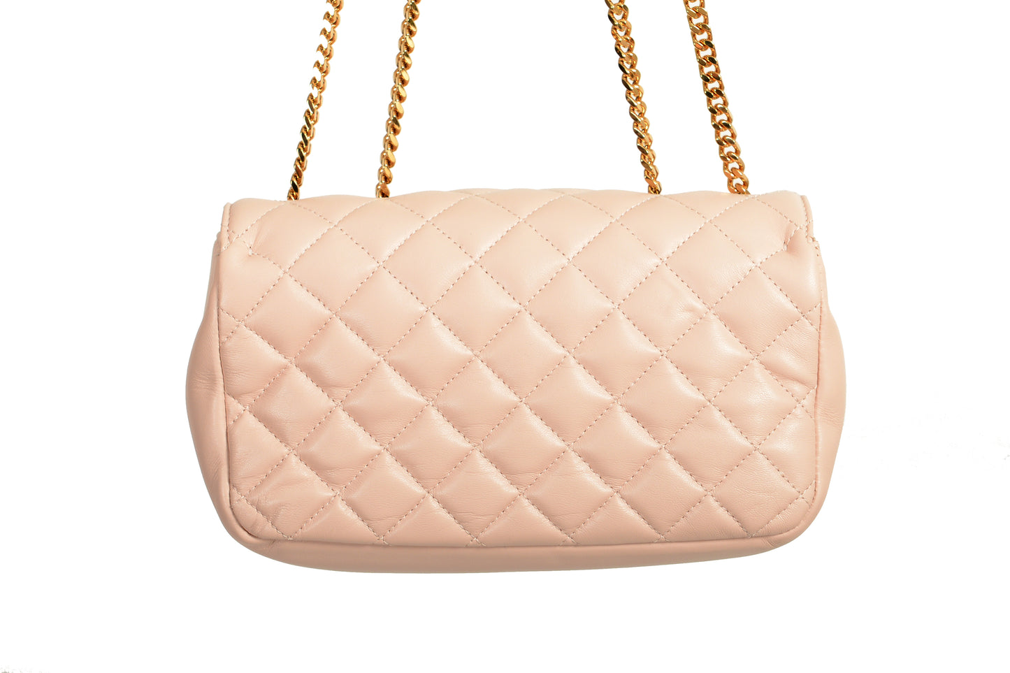 Versace Women's Pale Pink Leather Gold Medusa Quilted Small Handbag Shoulder Bag