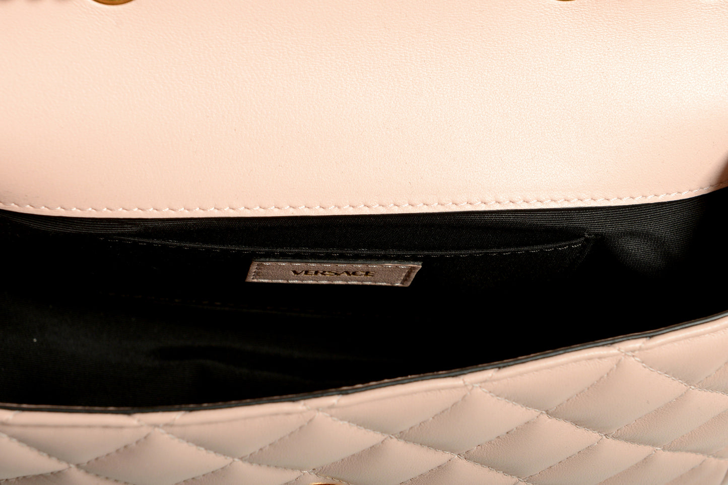Versace Women's Pale Pink Leather Gold Medusa Quilted Small Handbag Shoulder Bag