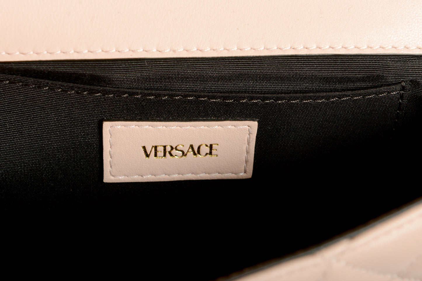 Versace Women's Pale Pink Leather Gold Medusa Quilted Small Handbag Shoulder Bag