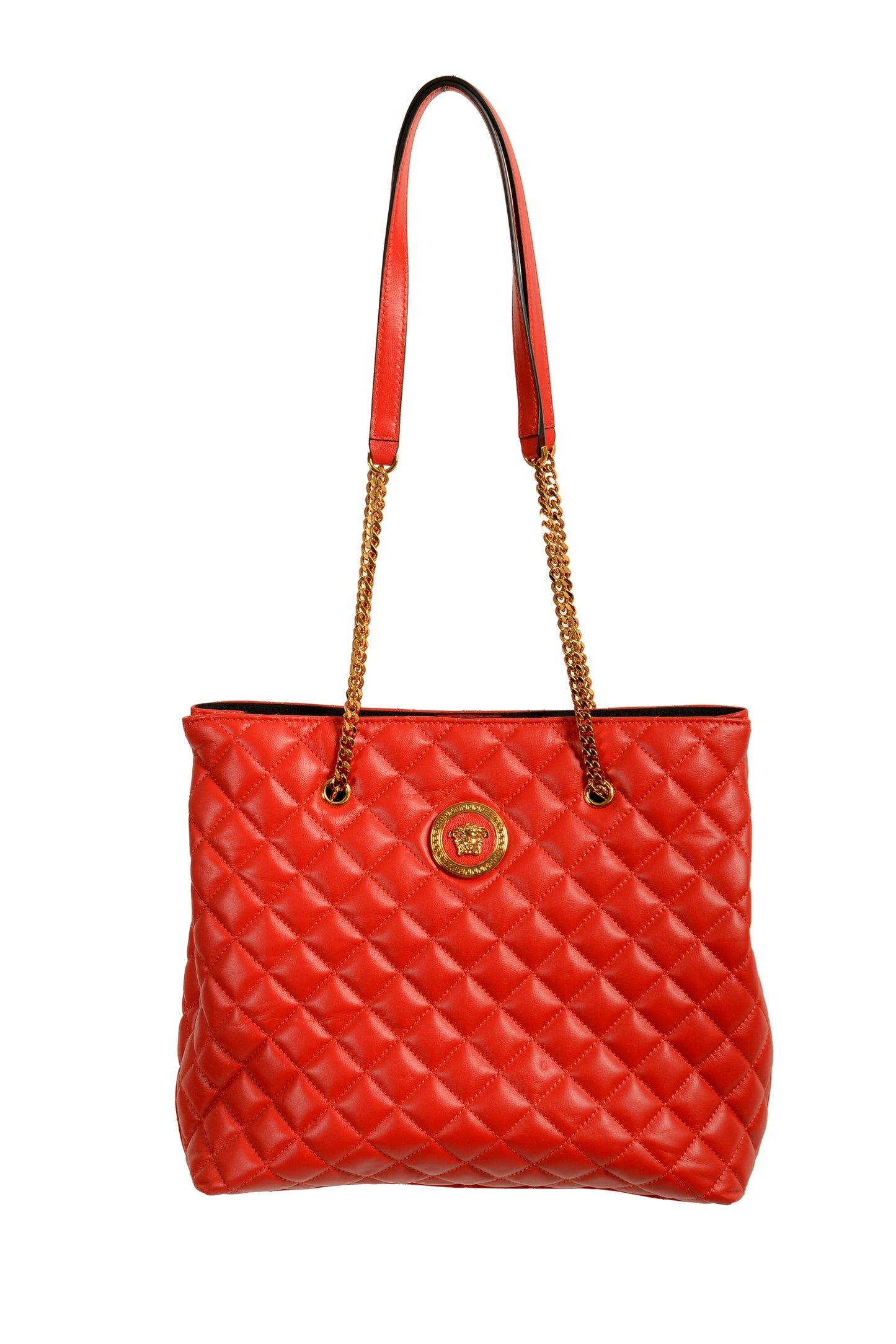 Versace Women's True Red 100% Leather Quilted Handbag Shoulder Bag