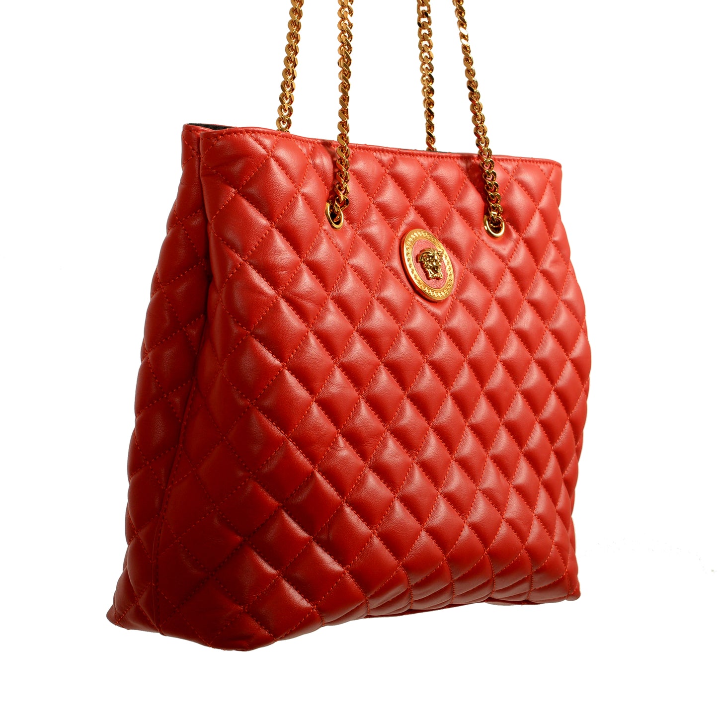 Versace Women's True Red 100% Leather Quilted Handbag Shoulder Bag