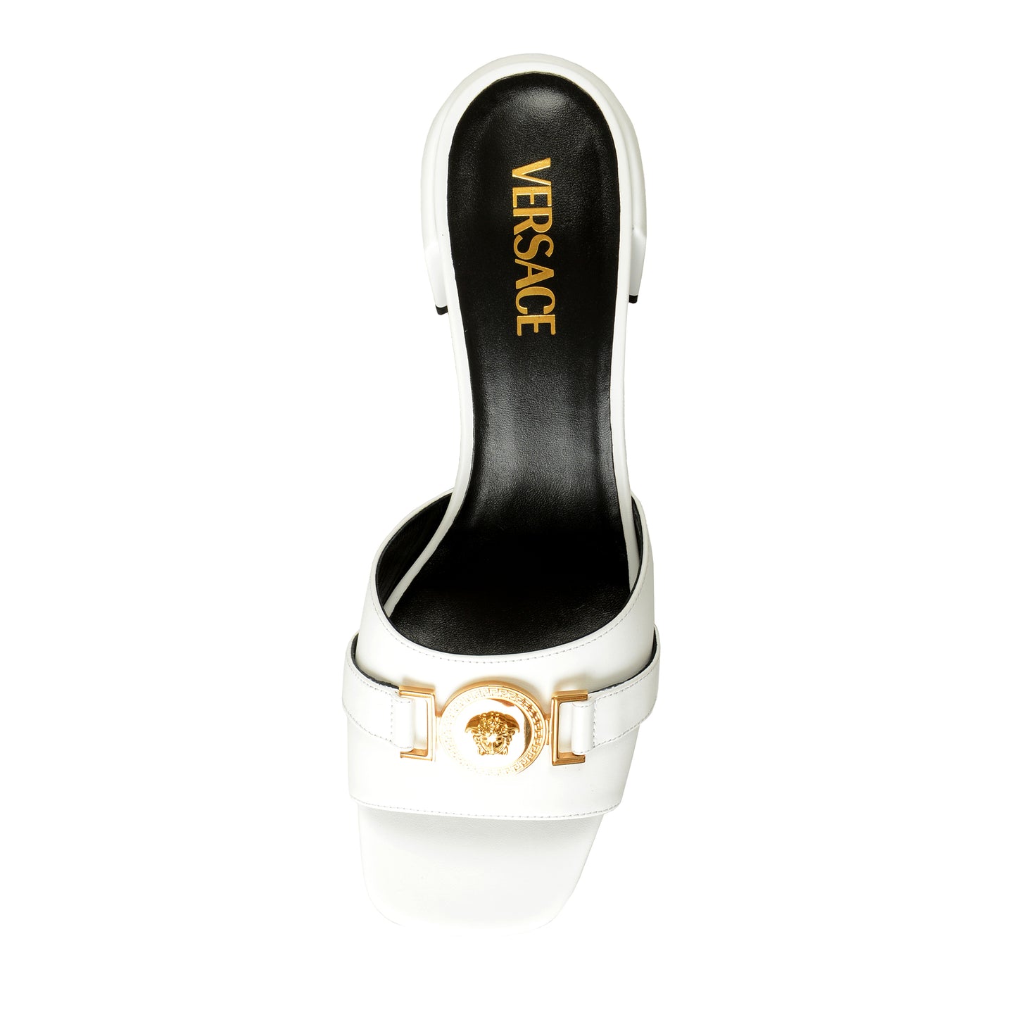 Versace Women's White Gold Medusa Heeled Sandals Mules Shoes US 5 IT 35