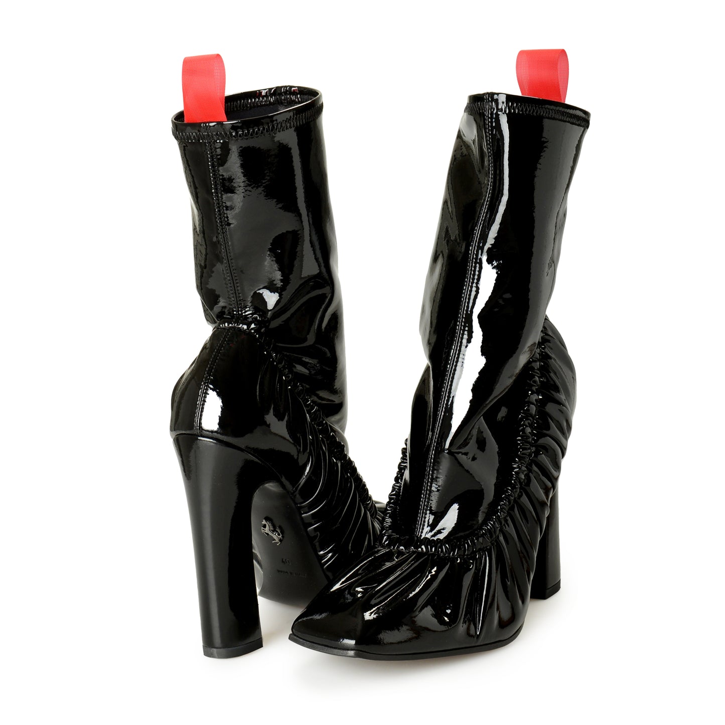 Scuderia Ferrari Women's Black Patent Leather Heeled Booties Shoes US 10 IT 40
