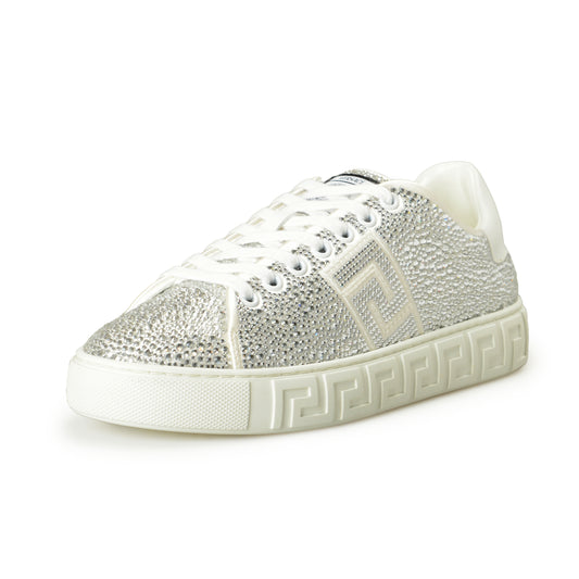 Versace Women's Sparkle Silver & White Leather Sneakers Shoes US 7 IT 37