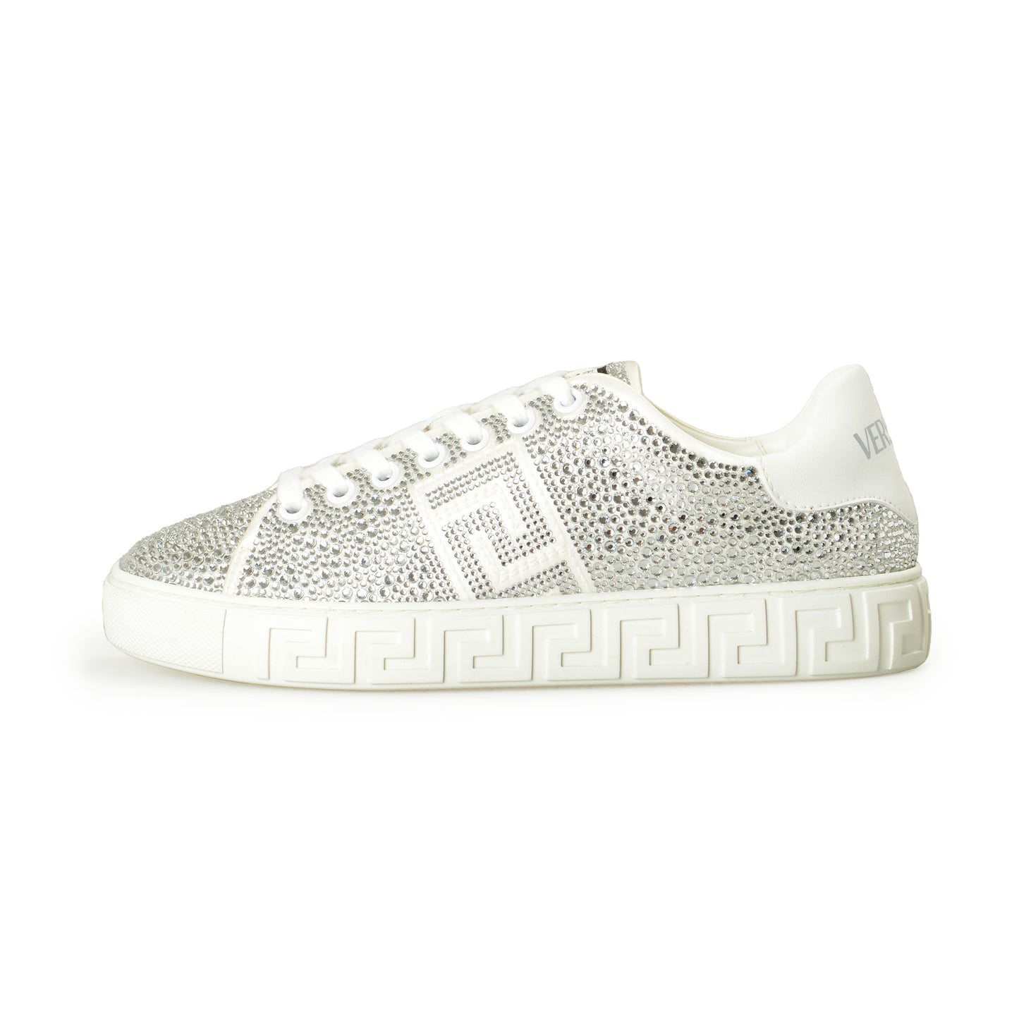 Versace Women's Sparkle Silver & White Leather Sneakers Shoes US 7 IT 37