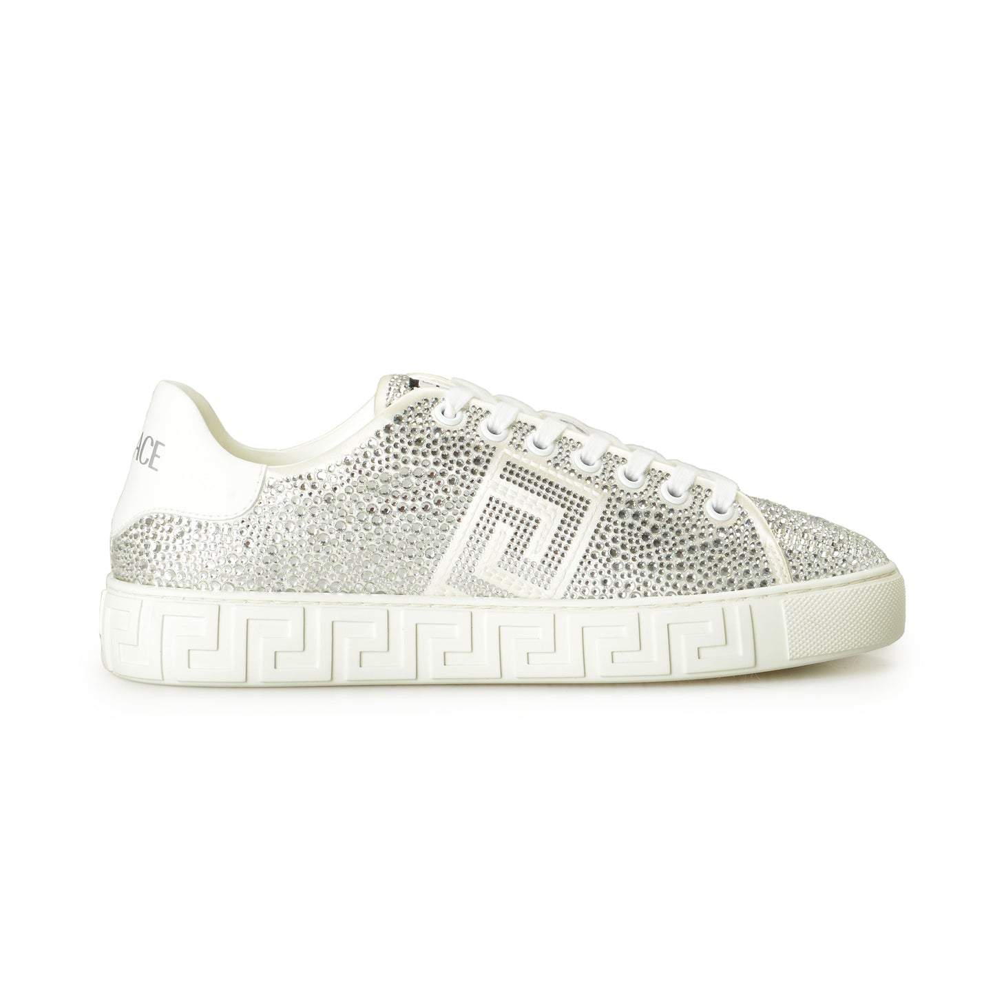Versace Women's Sparkle Silver & White Leather Sneakers Shoes US 7 IT 37