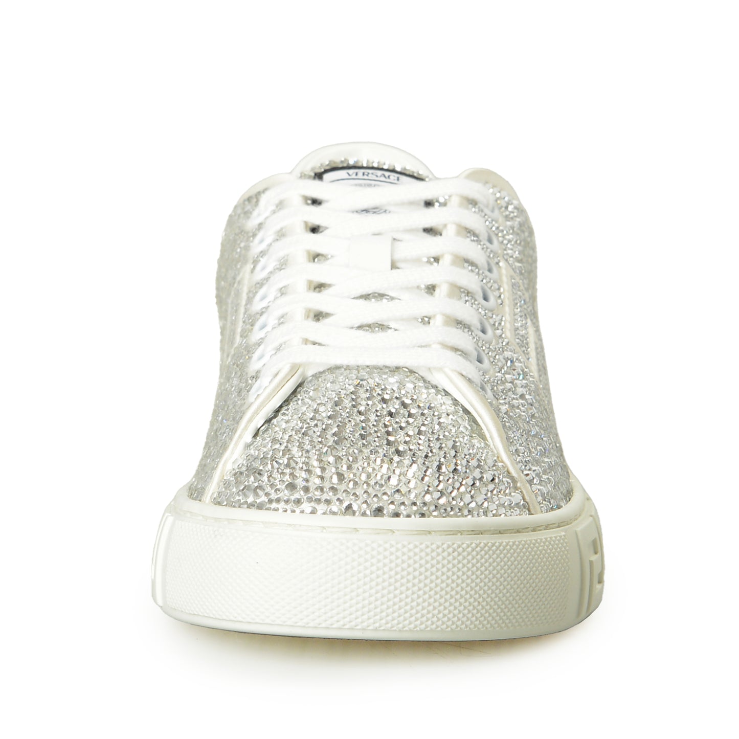 Versace Women's Sparkle Silver & White Leather Sneakers Shoes US 7 IT 37