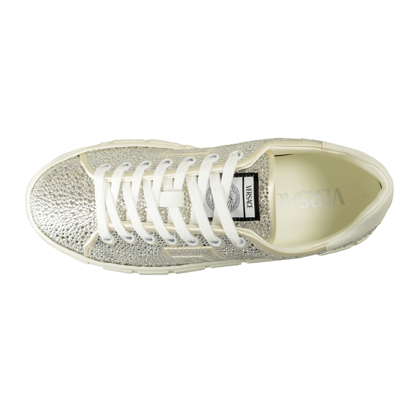 Versace Women's Sparkle Silver & White Leather Sneakers Shoes US 7 IT 37