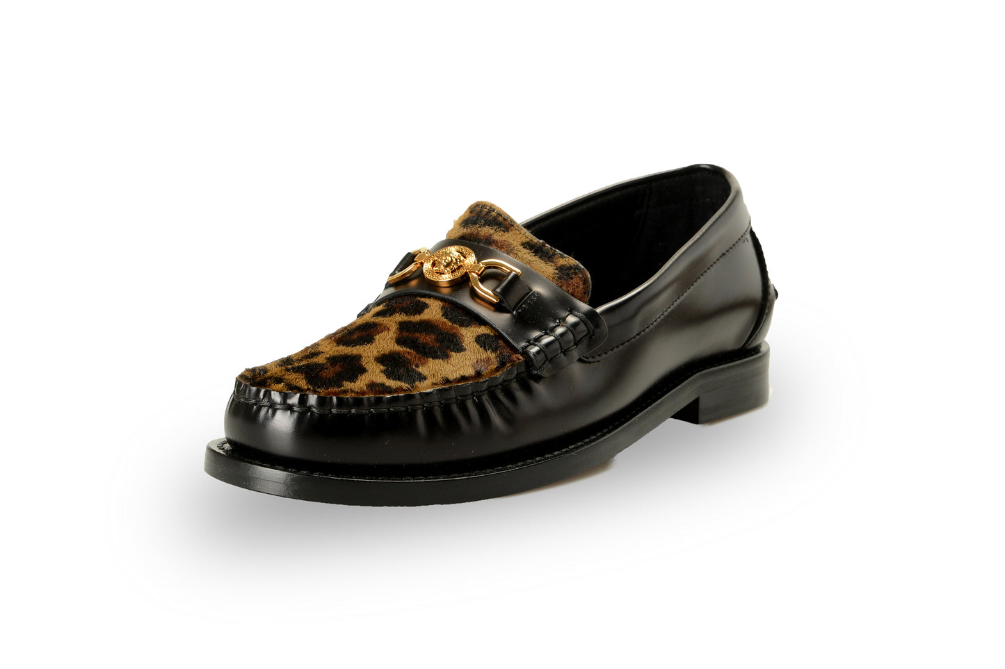 Versace Women's Leather & Pony Hair Gold Medusa Slip On Loafers Shoes US 7 IT 37