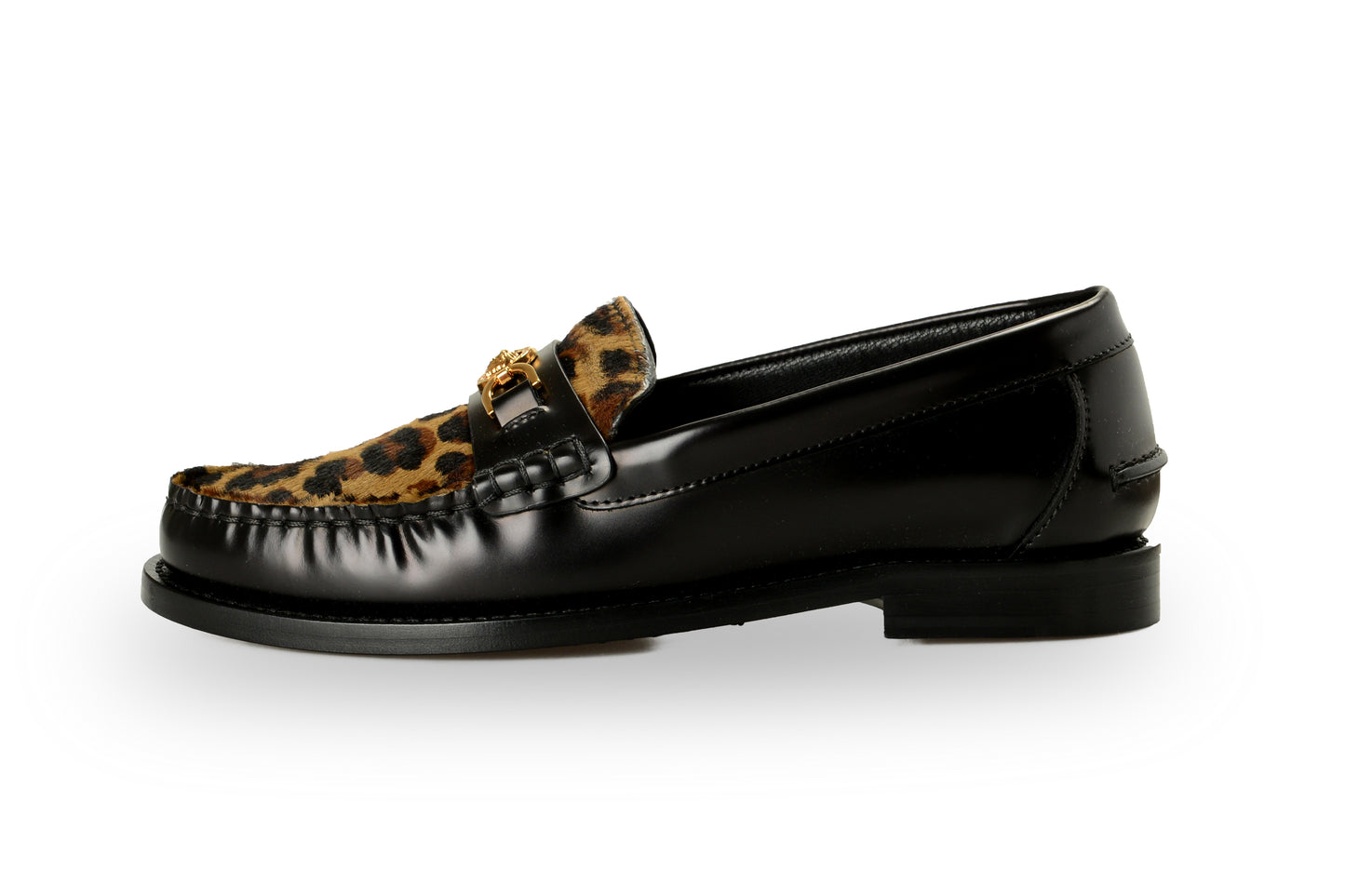 Versace Women's Leather & Pony Hair Gold Medusa Slip On Loafers Shoes US 7 IT 37