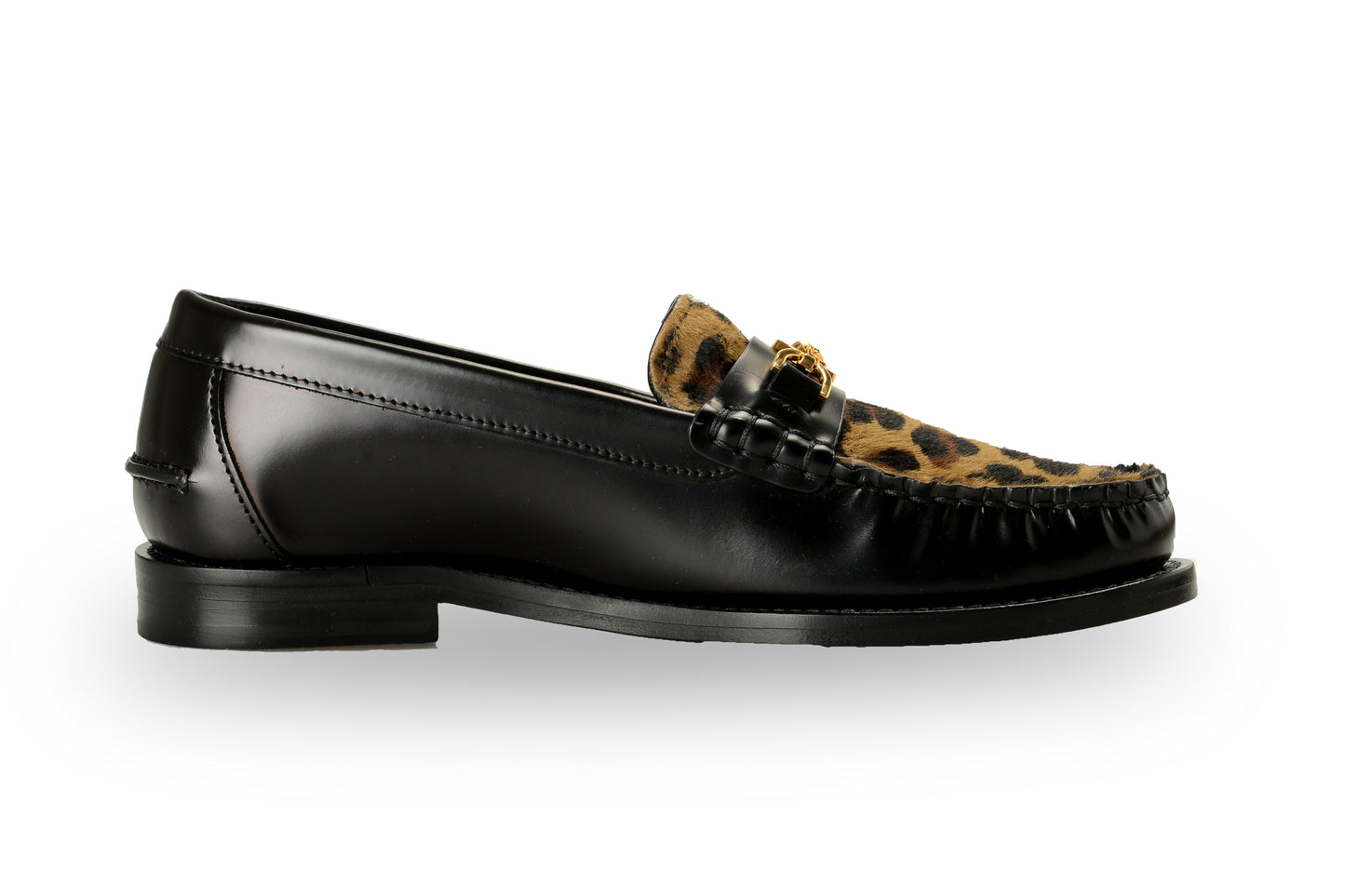 Versace Women's Leather & Pony Hair Gold Medusa Slip On Loafers Shoes US 7 IT 37
