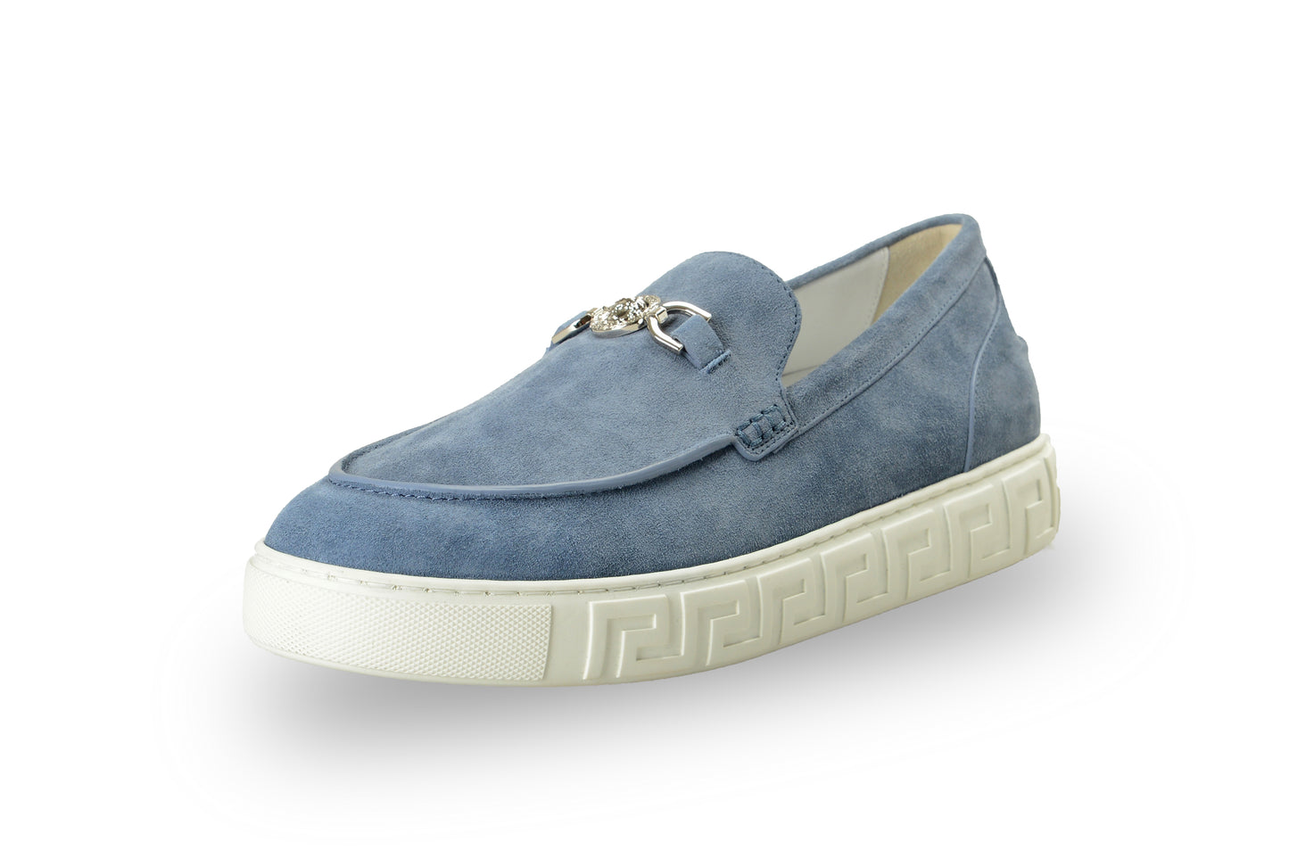 Versace Men's Suede Leather Silver Medusa Loafers Slip On Shoes US 11 IT 44