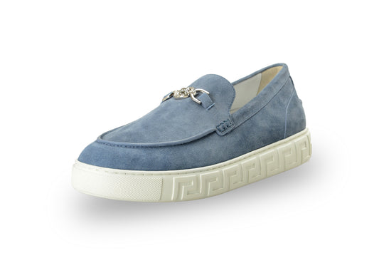 Versace Men's Suede Leather Silver Medusa Loafers Slip On Shoes US 11 IT 44