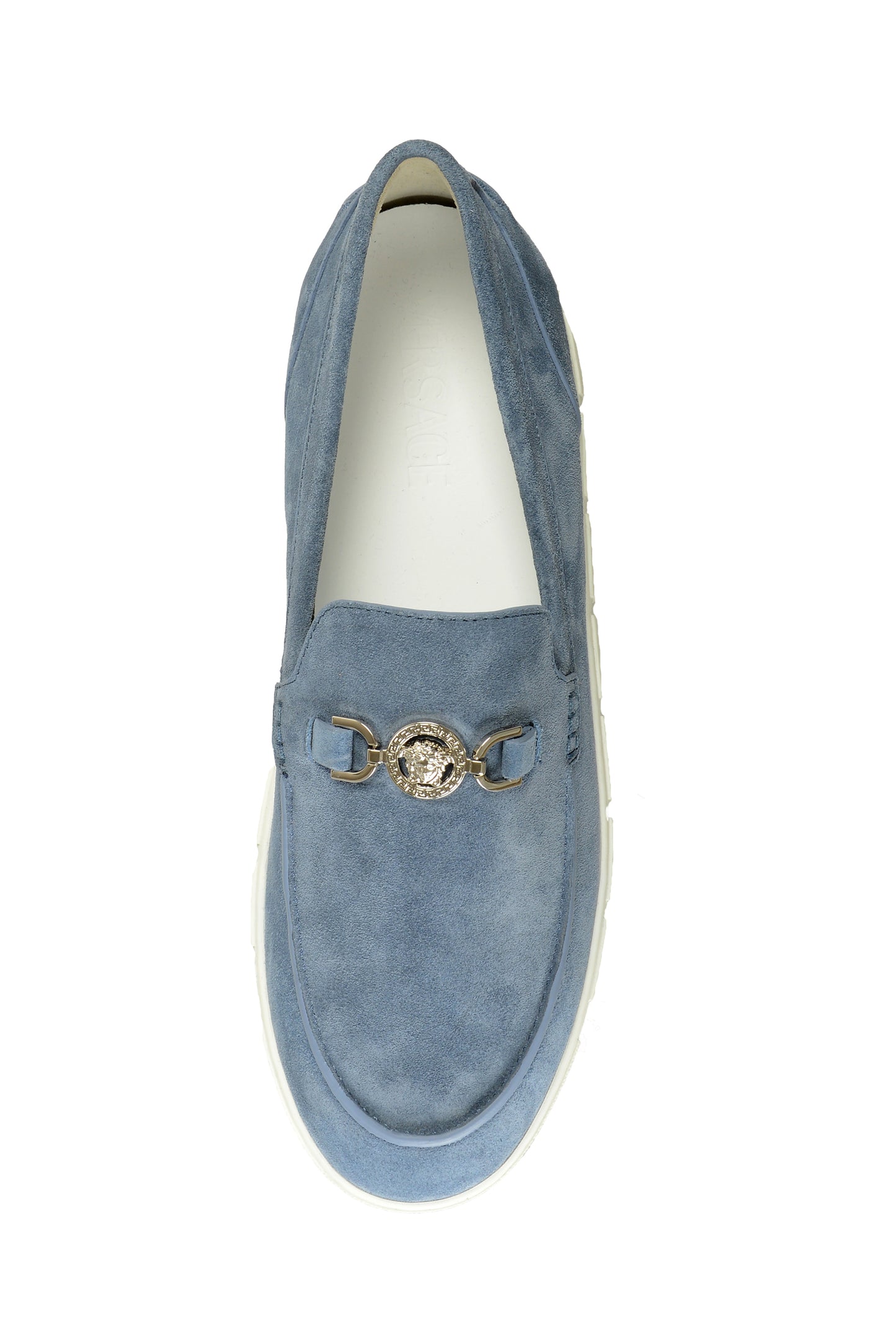Versace Men's Suede Leather Silver Medusa Loafers Slip On Shoes US 11 IT 44