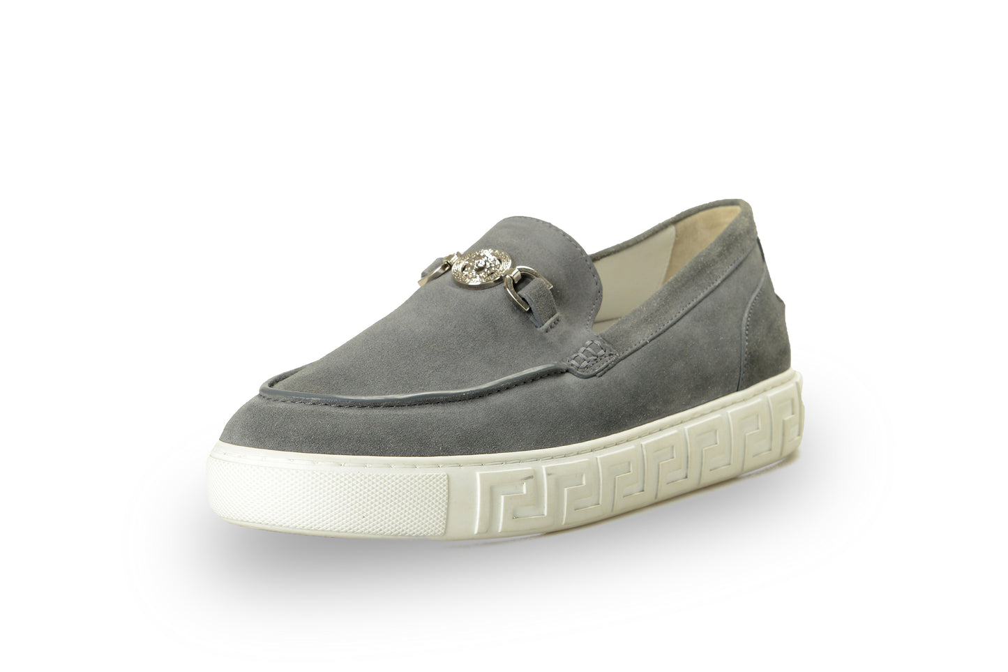 Versace Men's Suede Leather Silver Medusa Loafers Slip On Shoes US 12 IT 45