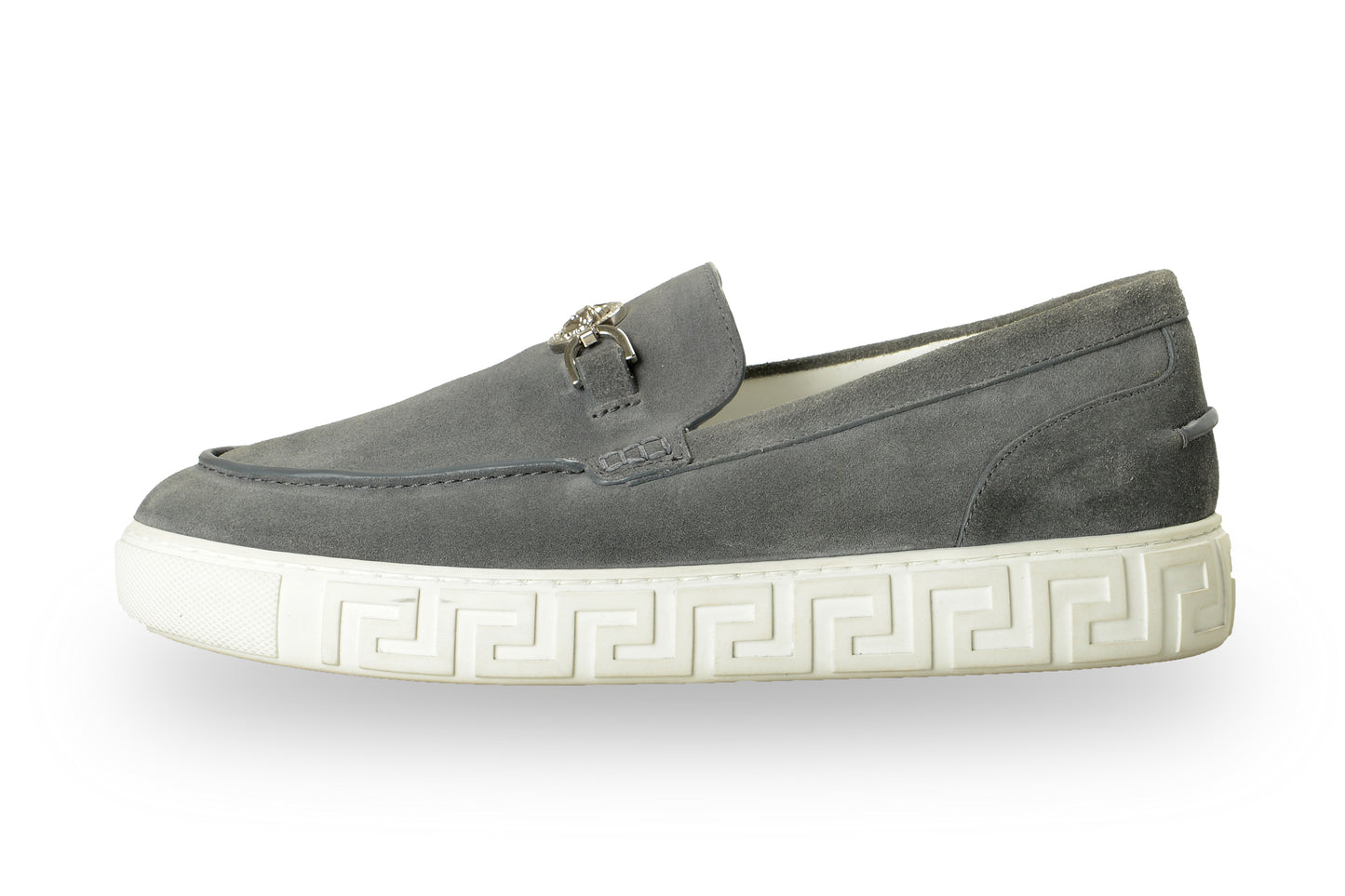 Versace Men's Suede Leather Silver Medusa Loafers Slip On Shoes US 12 IT 45