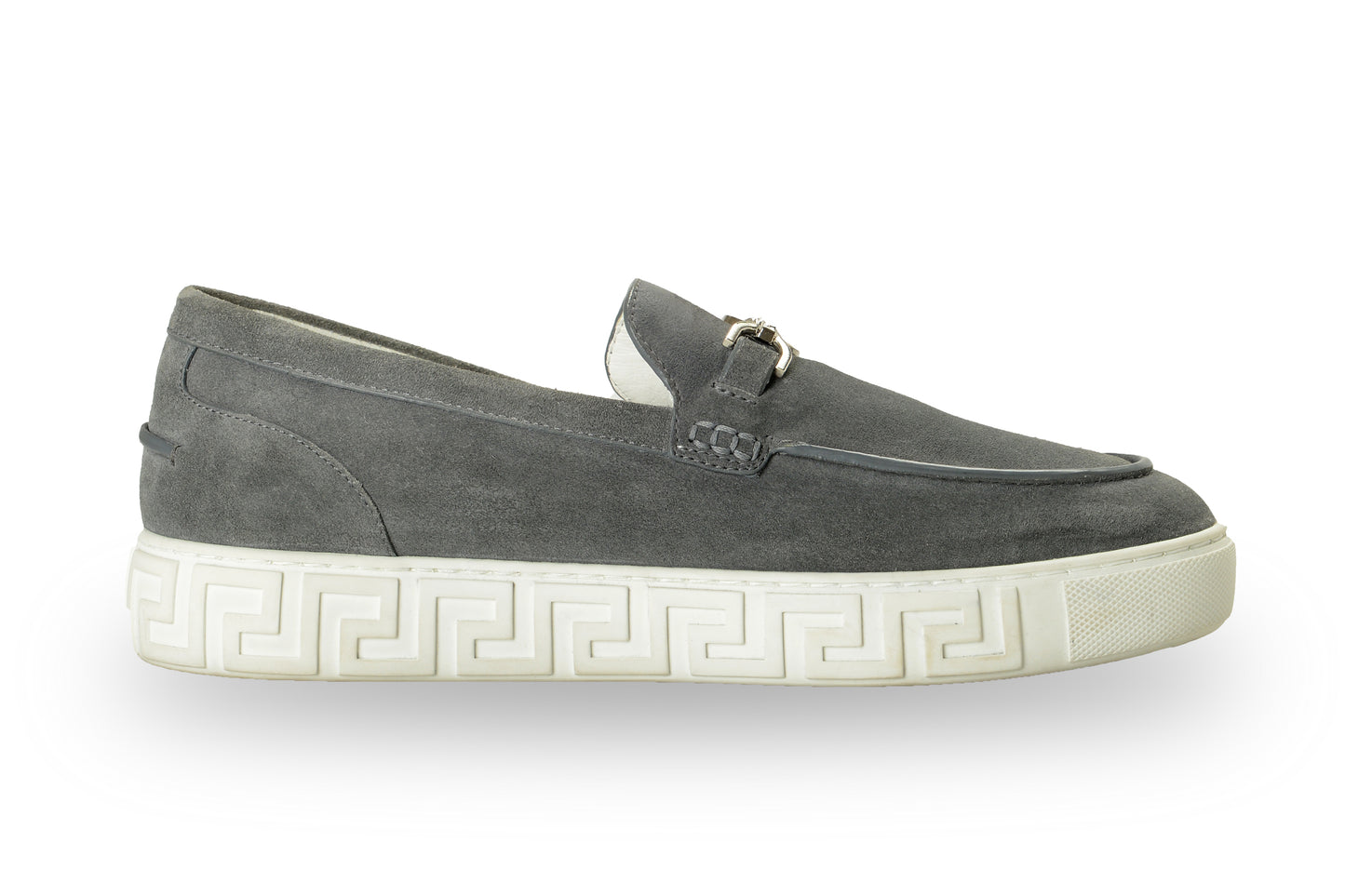 Versace Men's Suede Leather Silver Medusa Loafers Slip On Shoes US 12 IT 45