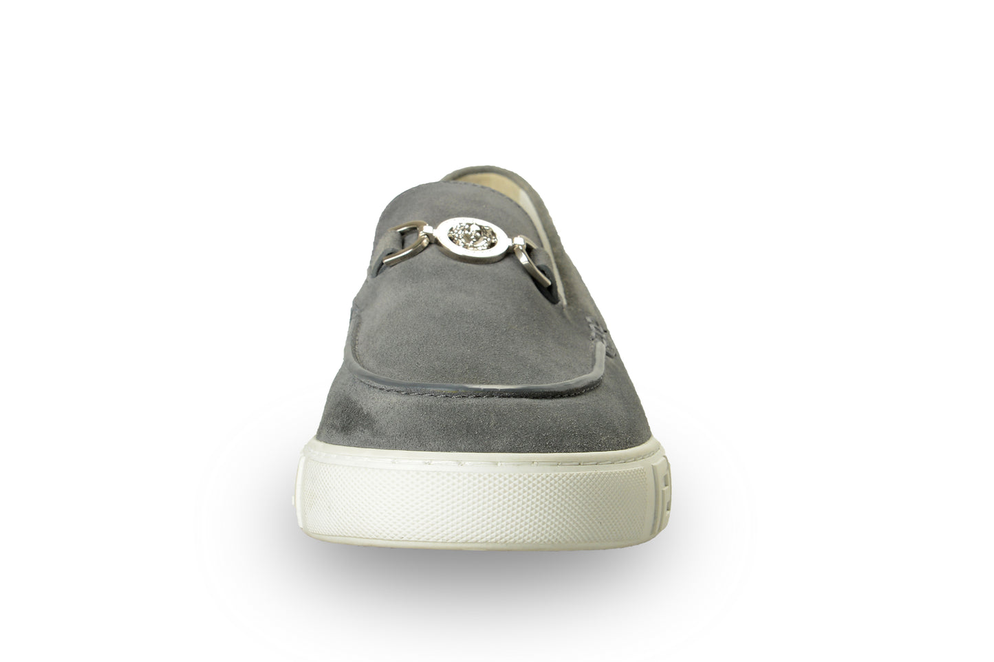 Versace Men's Suede Leather Silver Medusa Loafers Slip On Shoes US 12 IT 45