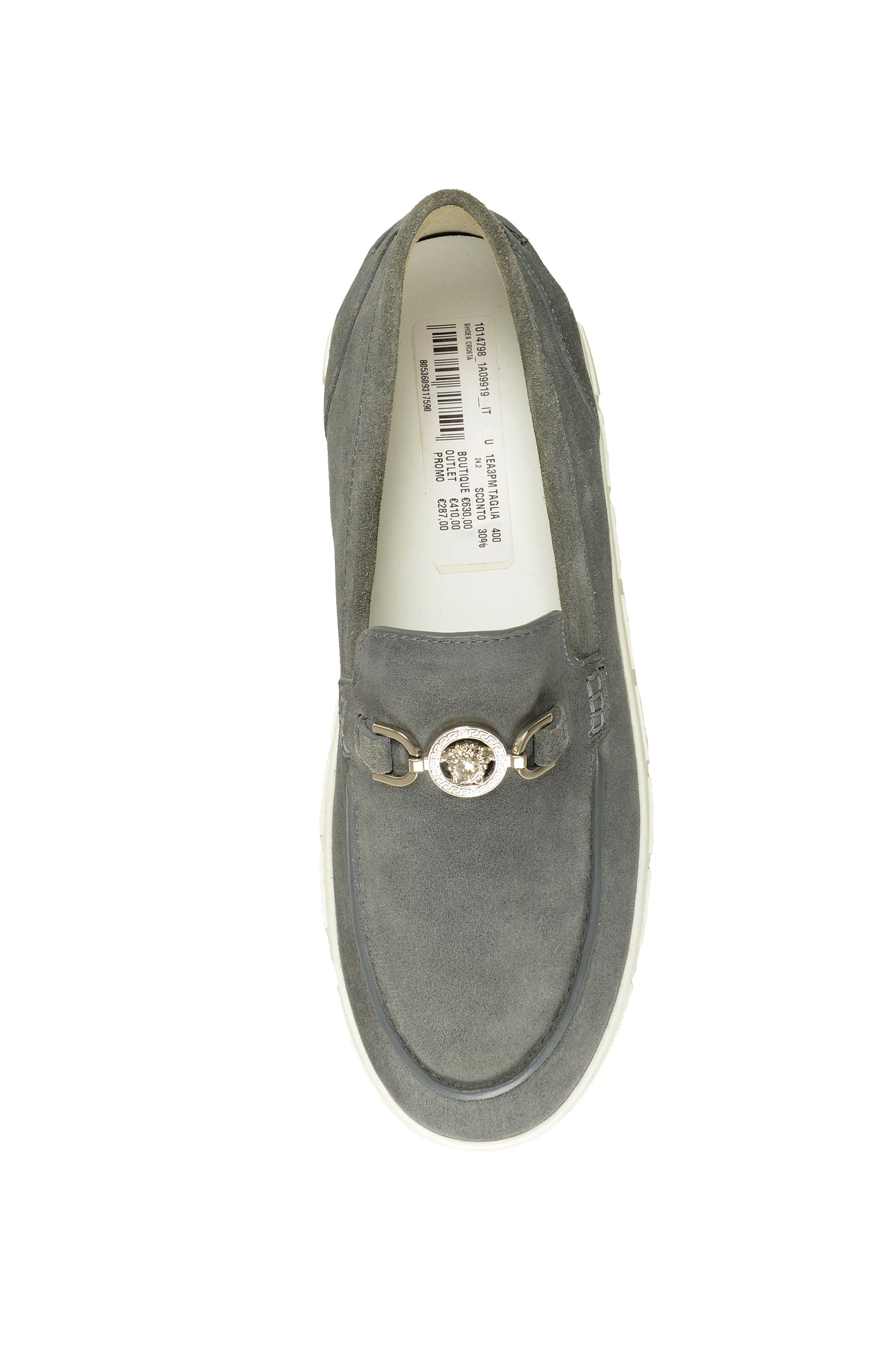 Versace Men's Suede Leather Silver Medusa Loafers Slip On Shoes US 12 IT 45