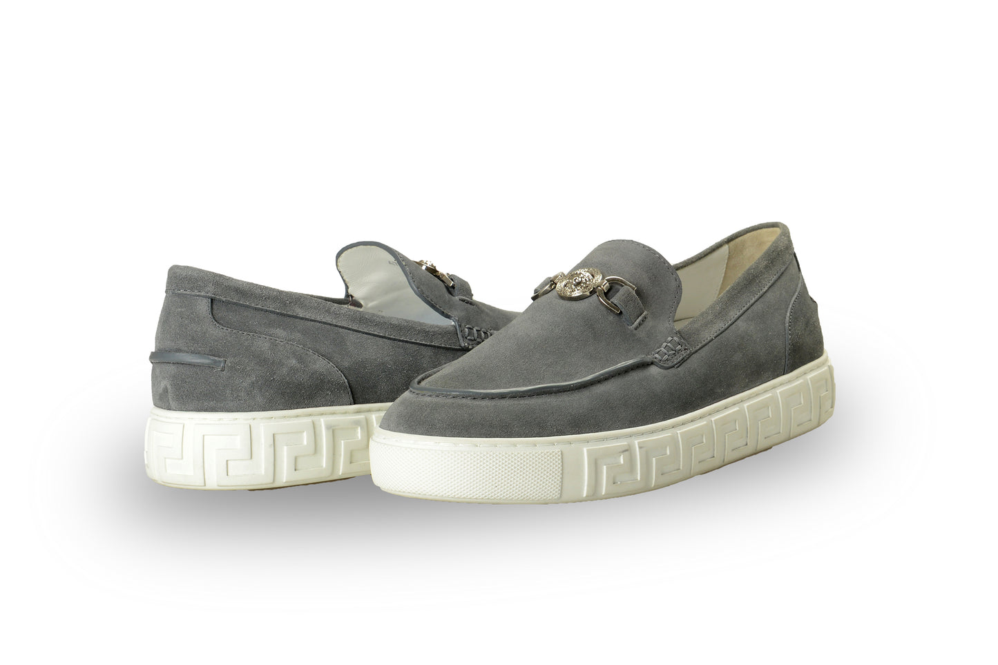 Versace Men's Suede Leather Silver Medusa Loafers Slip On Shoes US 12 IT 45