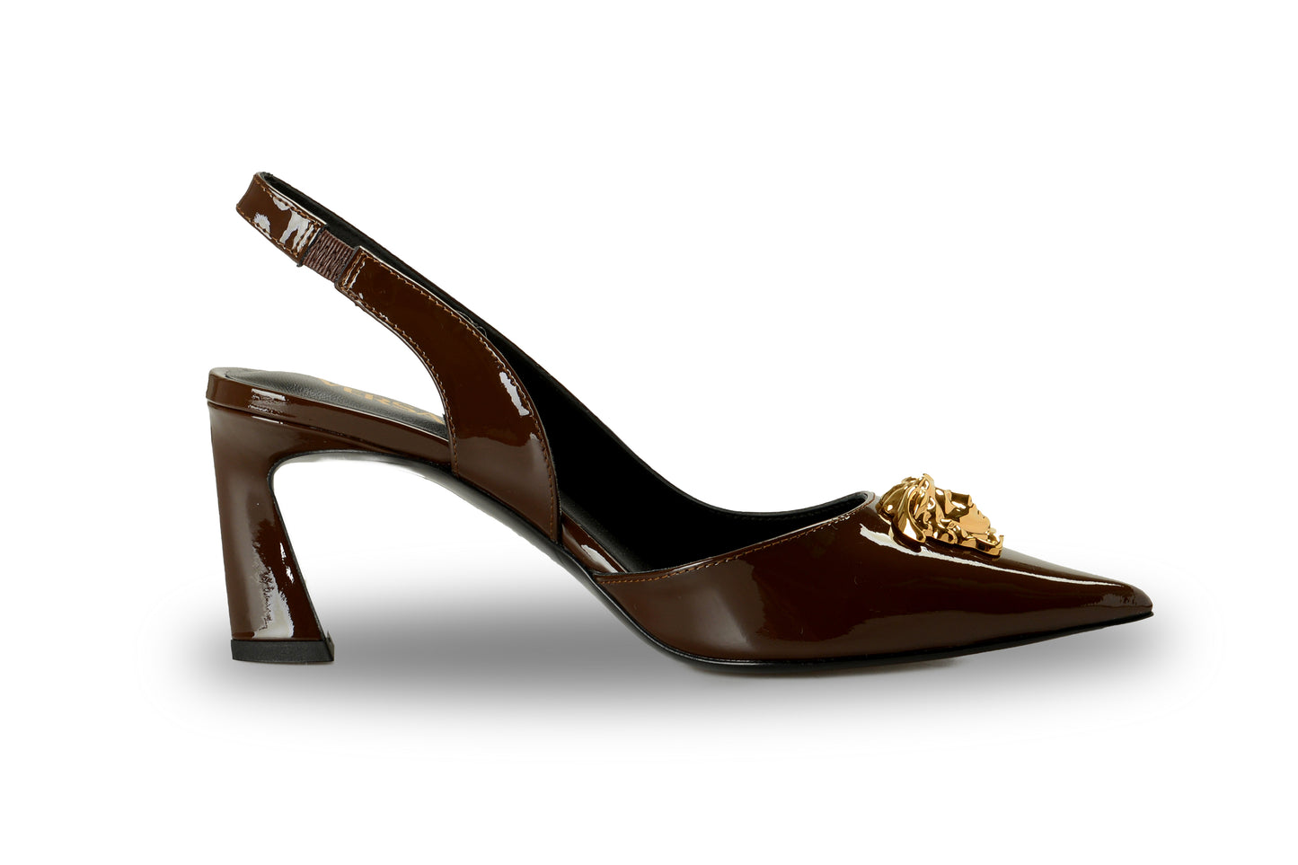 Versace Women's Chocolate Patent Leather Gold Medusa Pump Shoes US 7 IT 37