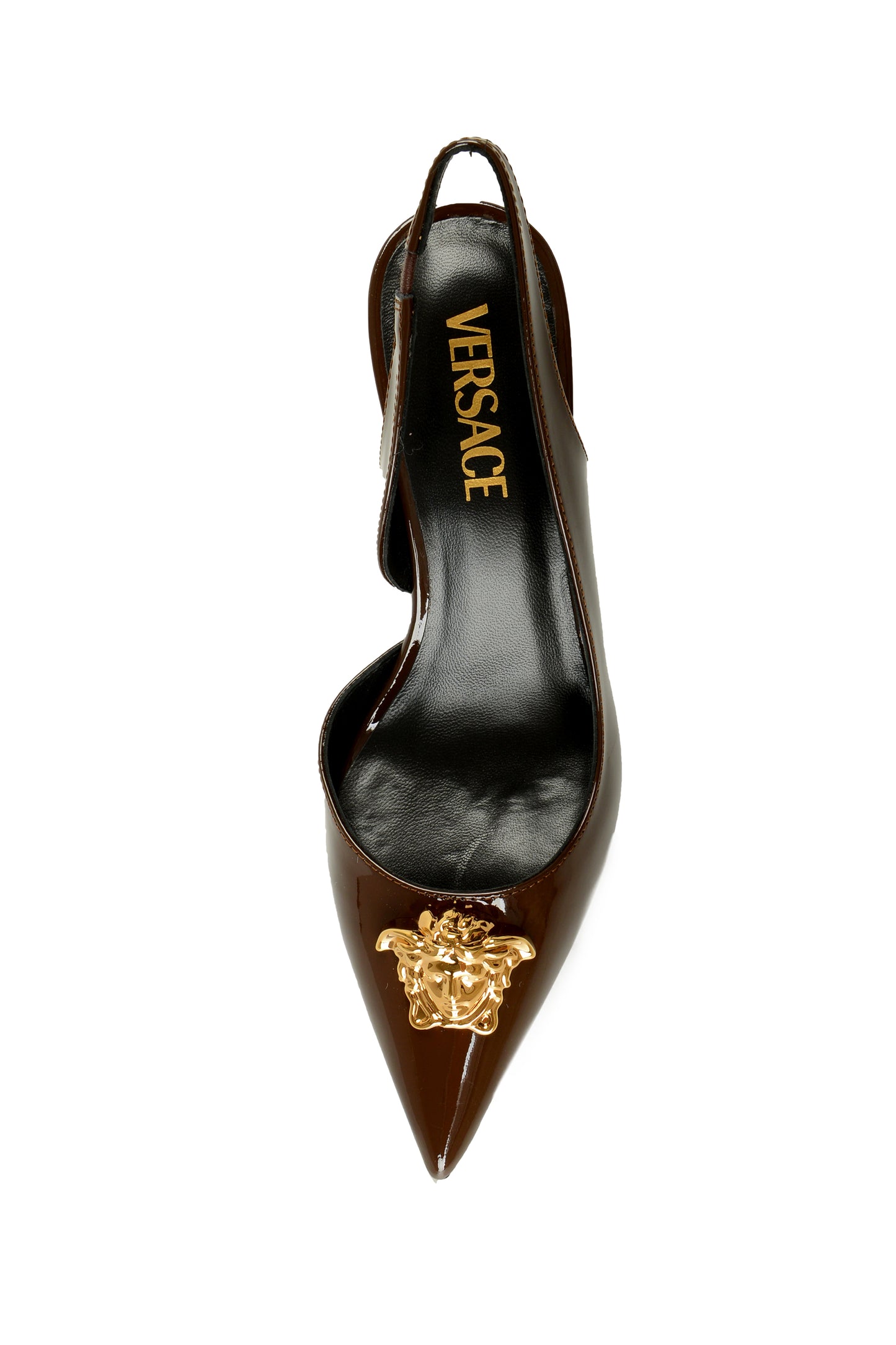 Versace Women's Chocolate Patent Leather Gold Medusa Pump Shoes US 7 IT 37