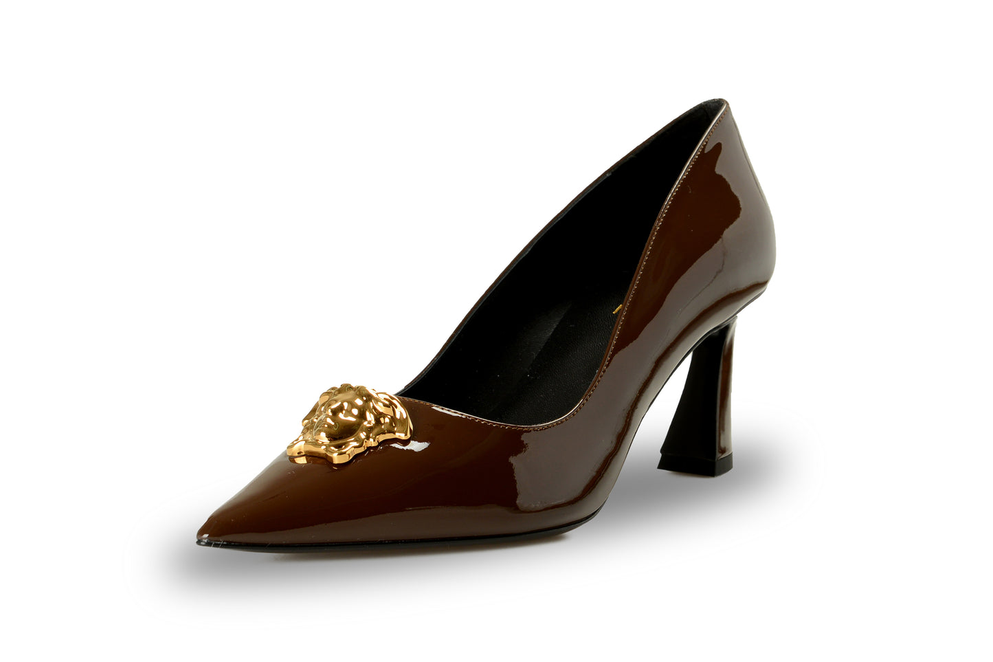Versace Women's Gold Medusa Chocolate Patent Leather Pump Shoes US 9 IT 39