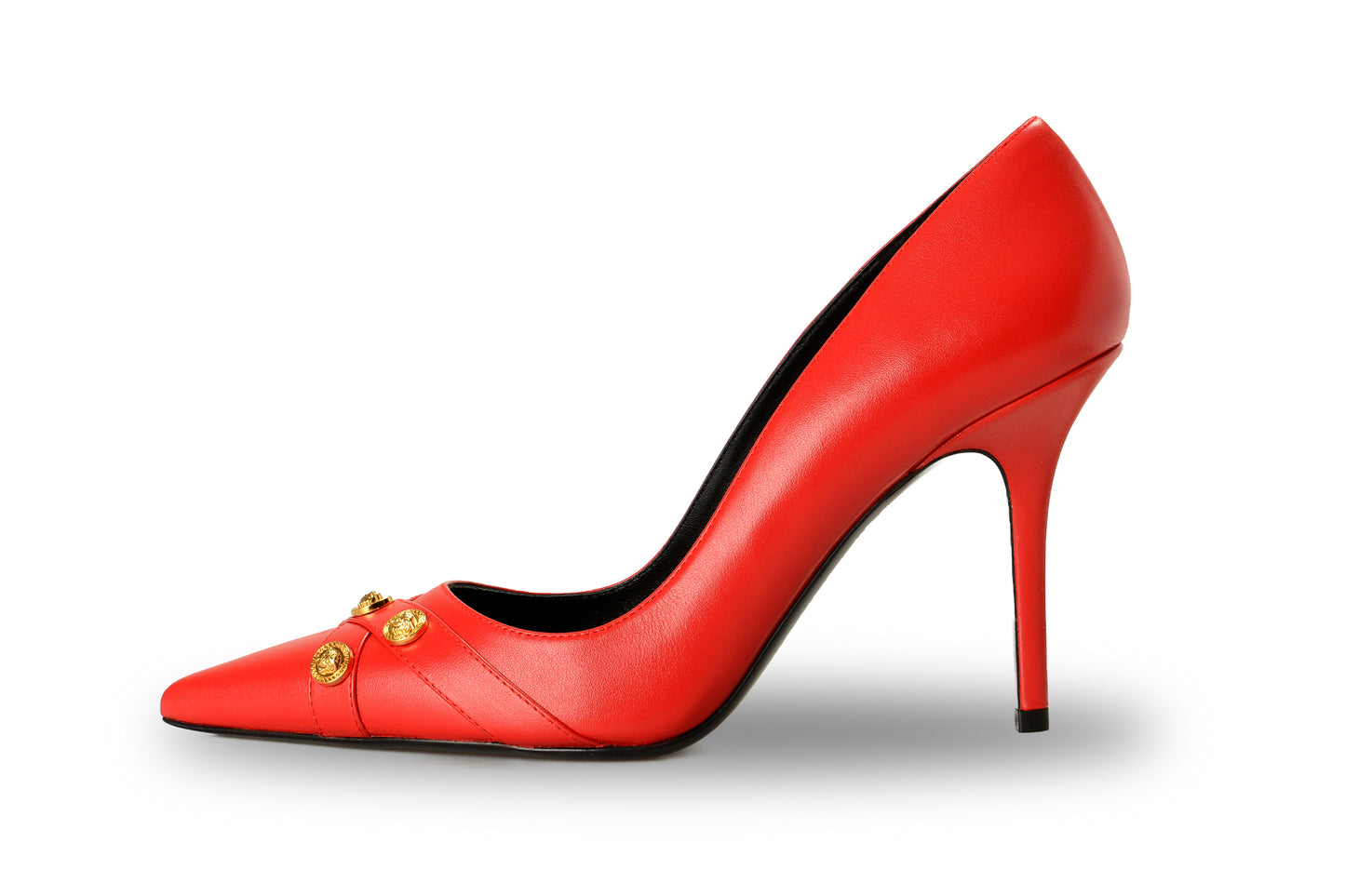 Versace Women's Gold Medusa True Red Leather Stilettos Pumps Shoes US 6 IT 36