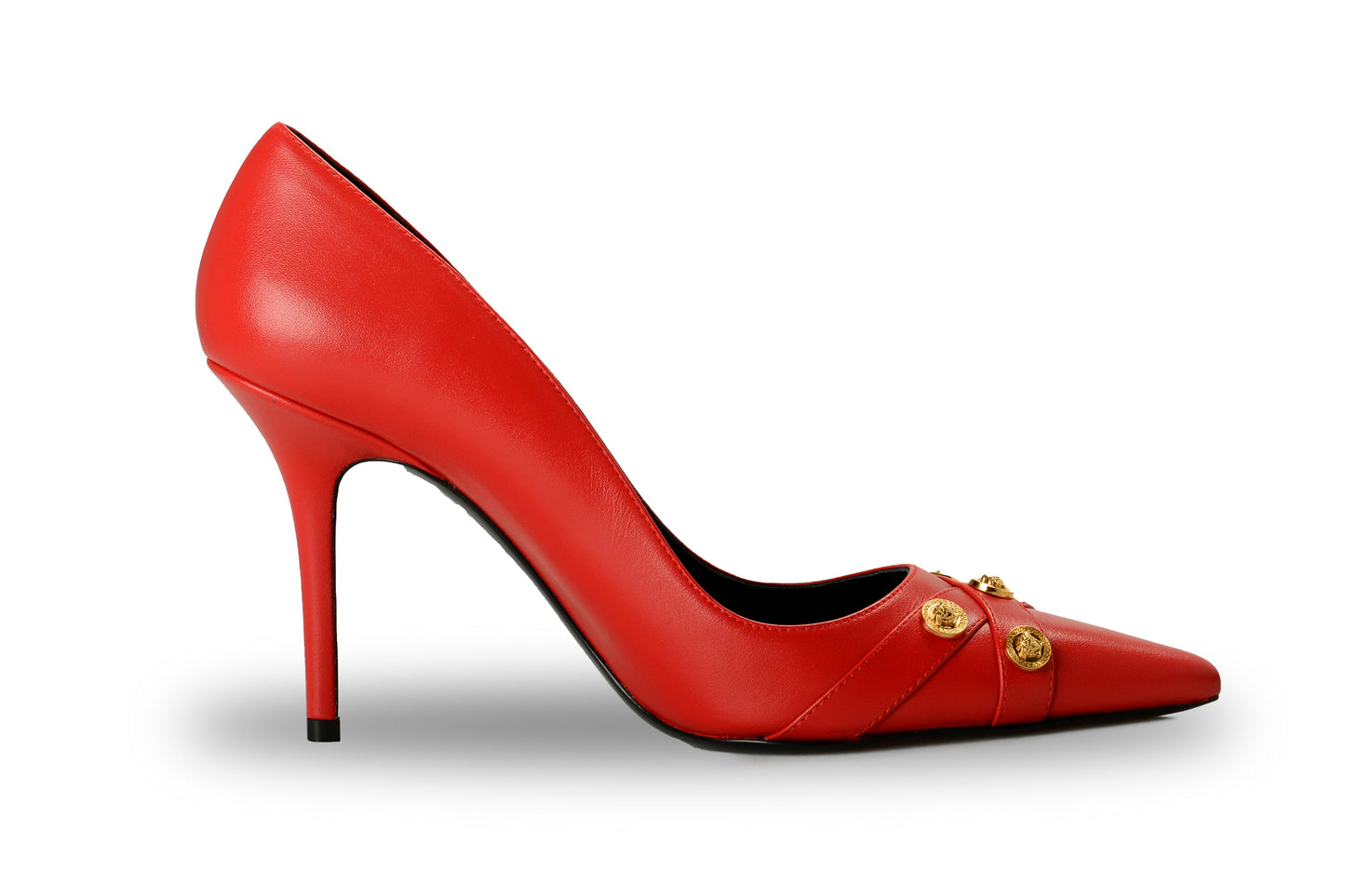 Versace Women's Gold Medusa True Red Leather Stilettos Pumps Shoes US 6 IT 36