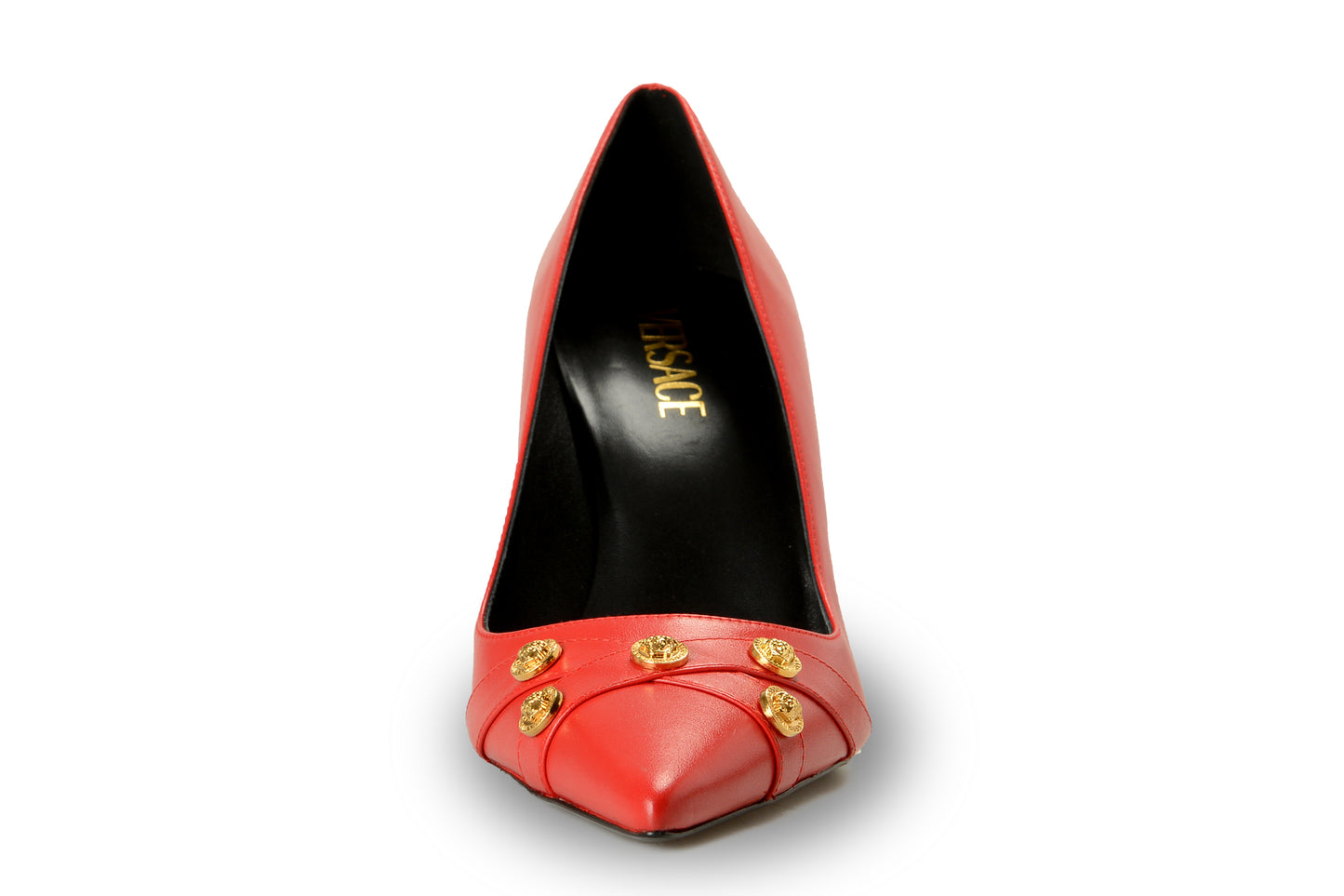 Versace Women's Gold Medusa True Red Leather Stilettos Pumps Shoes US 6 IT 36