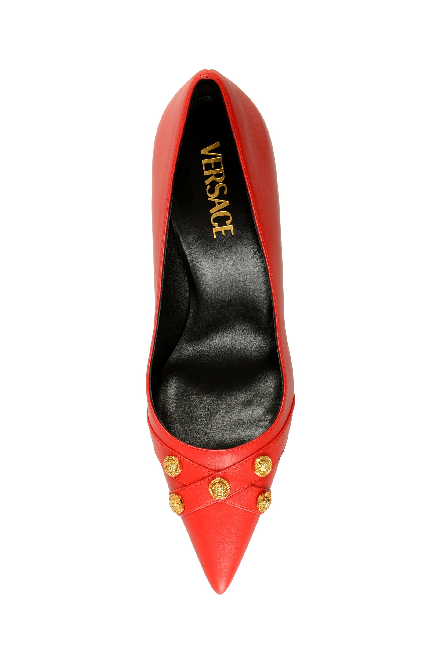 Versace Women's Gold Medusa True Red Leather Stilettos Pumps Shoes US 6 IT 36