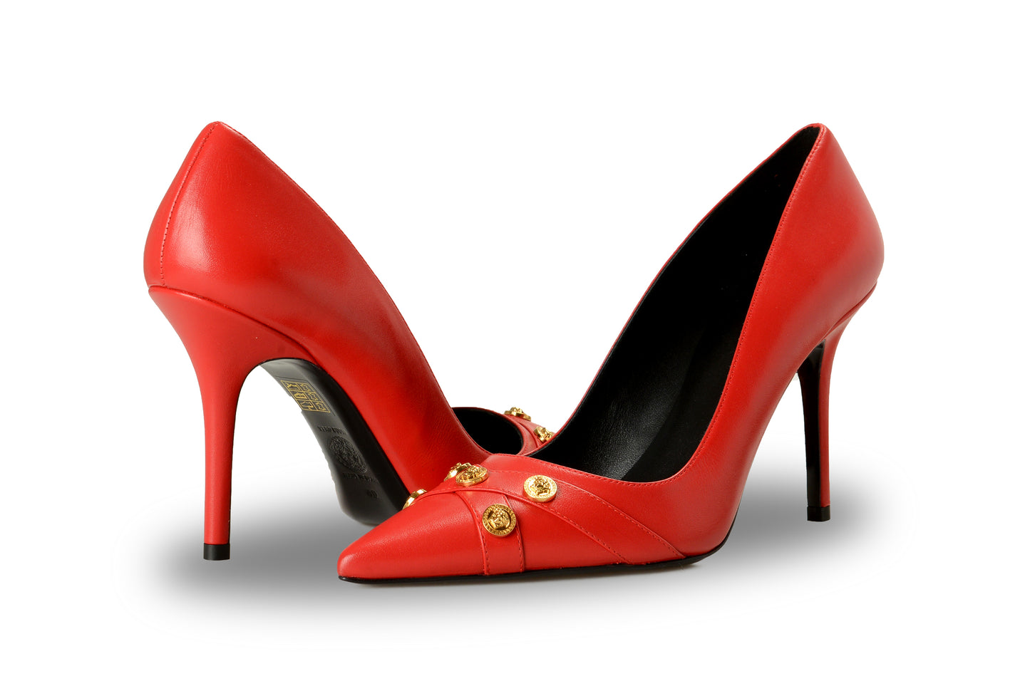 Versace Women's Gold Medusa True Red Leather Stilettos Pumps Shoes US 6 IT 36