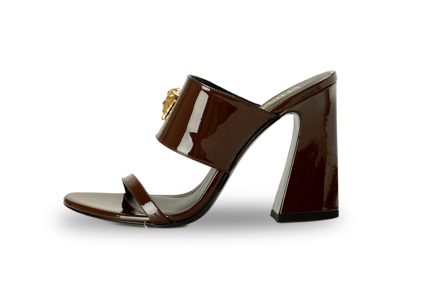Versace Women's Chocolate Leather Gold Medusa Mules Sandals Shoes US 11 IT 41