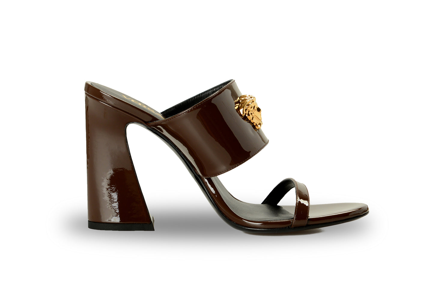 Versace Women's Chocolate Leather Gold Medusa Mules Sandals Shoes US 11 IT 41