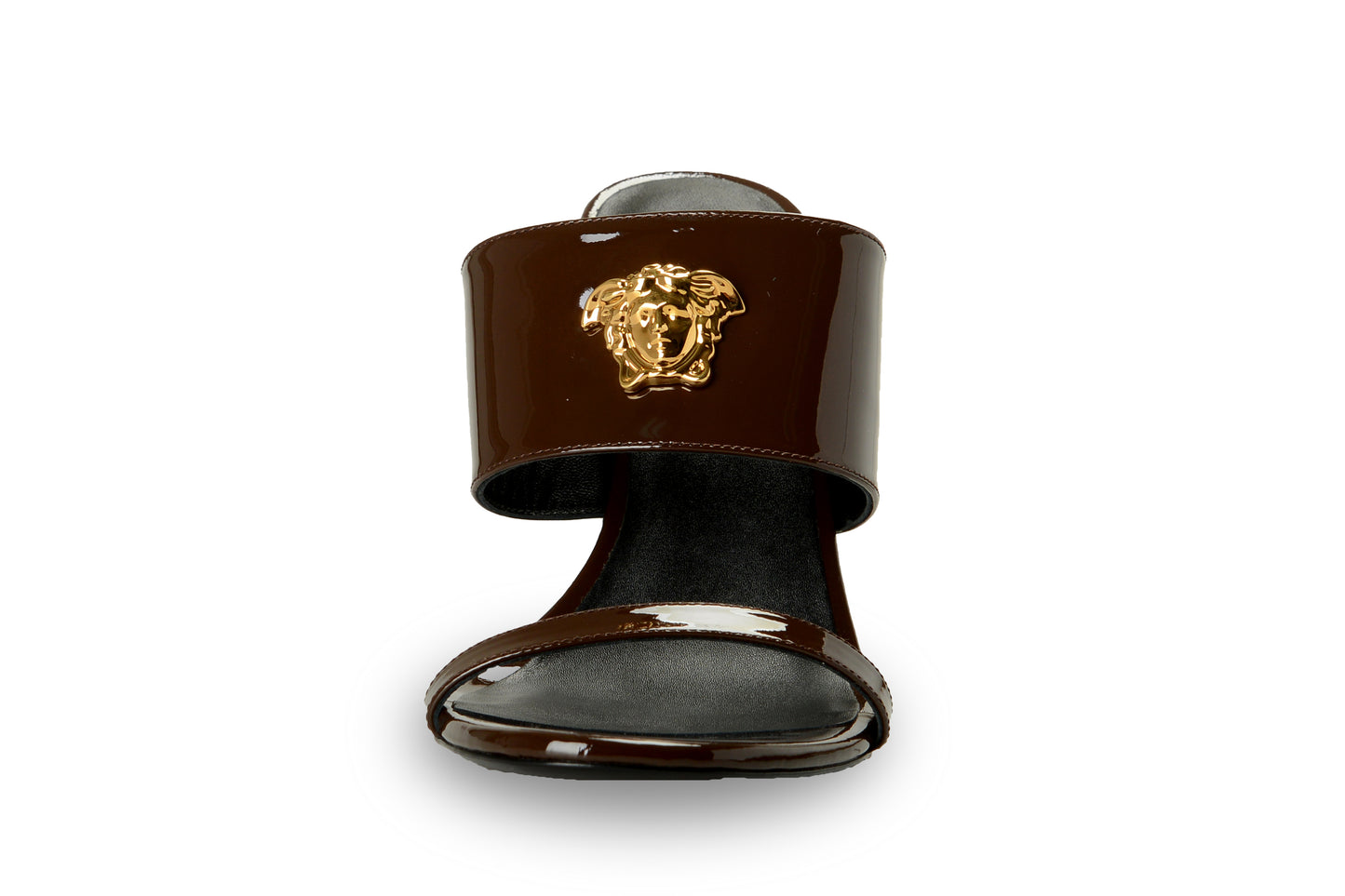 Versace Women's Chocolate Leather Gold Medusa Mules Sandals Shoes US 11 IT 41