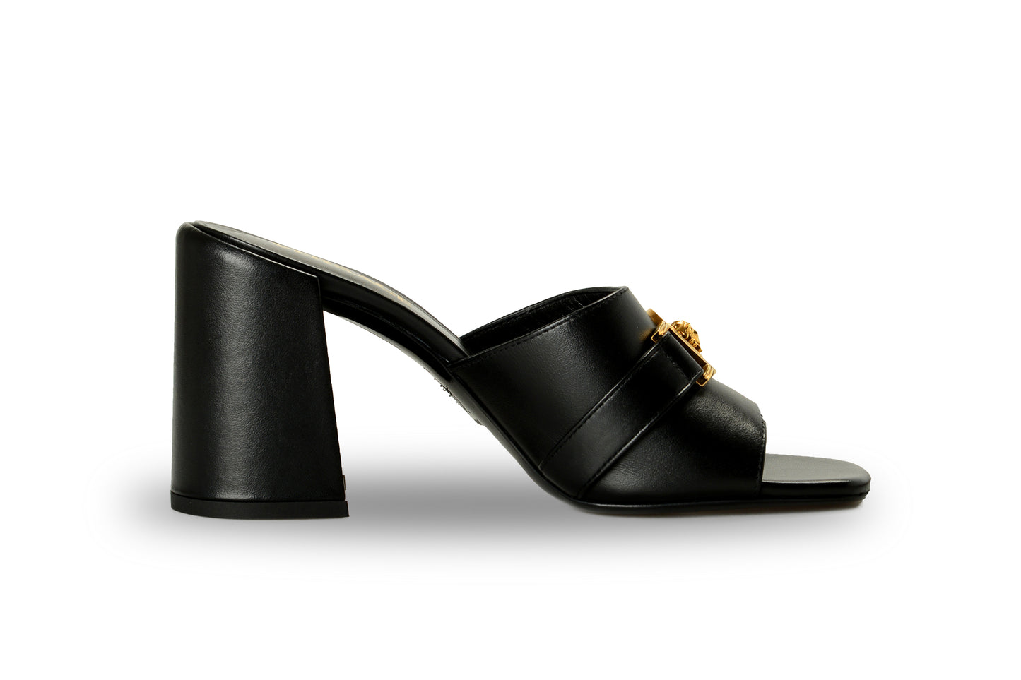 Versace Women's Black 100% Leather Gold Medusa Mules Sandals Shoes US 11 IT 41